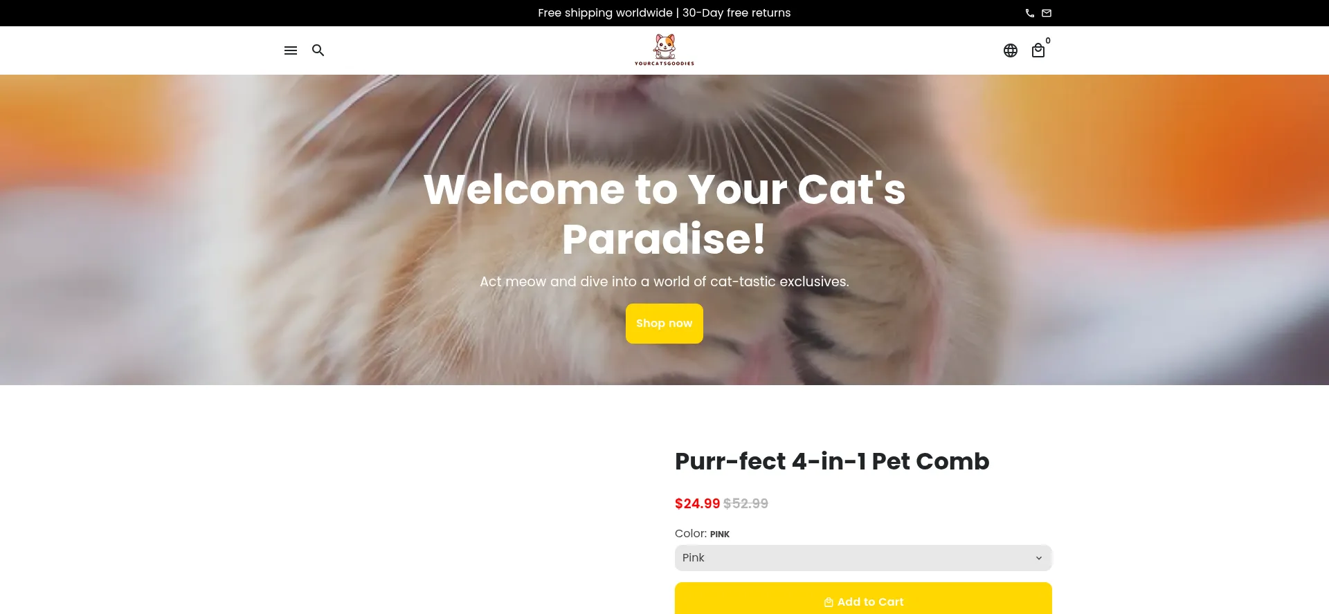 Website screenshot of Yourcatsgoodies.com