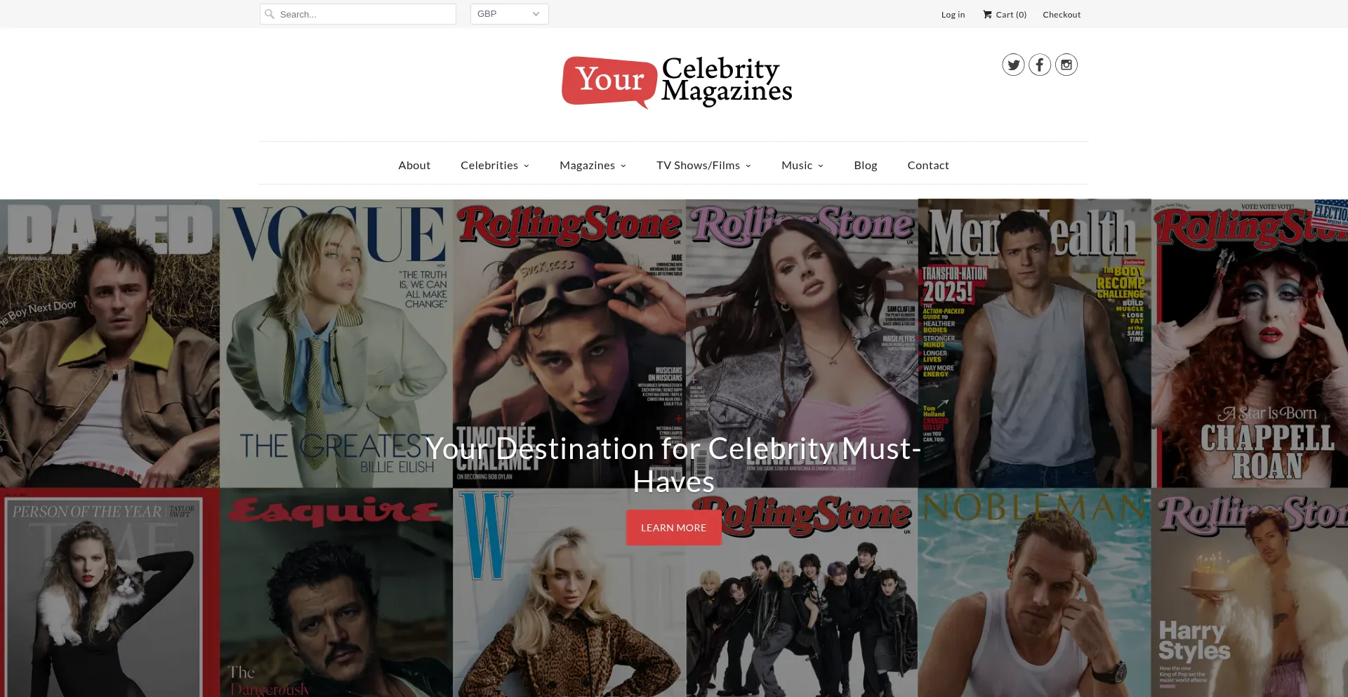 Website screenshot of Yourcelebritymagazines.com