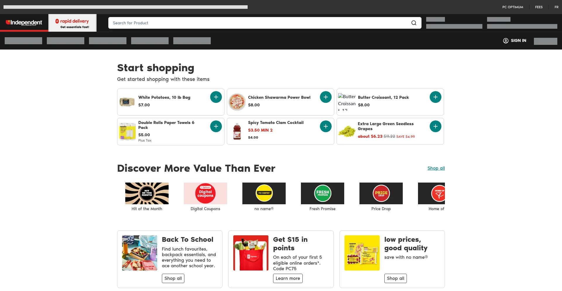 Website screenshot of Yourindependentgrocer.com