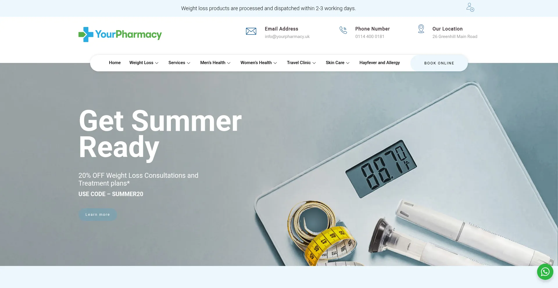 Website screenshot of Yourpharmacy.uk