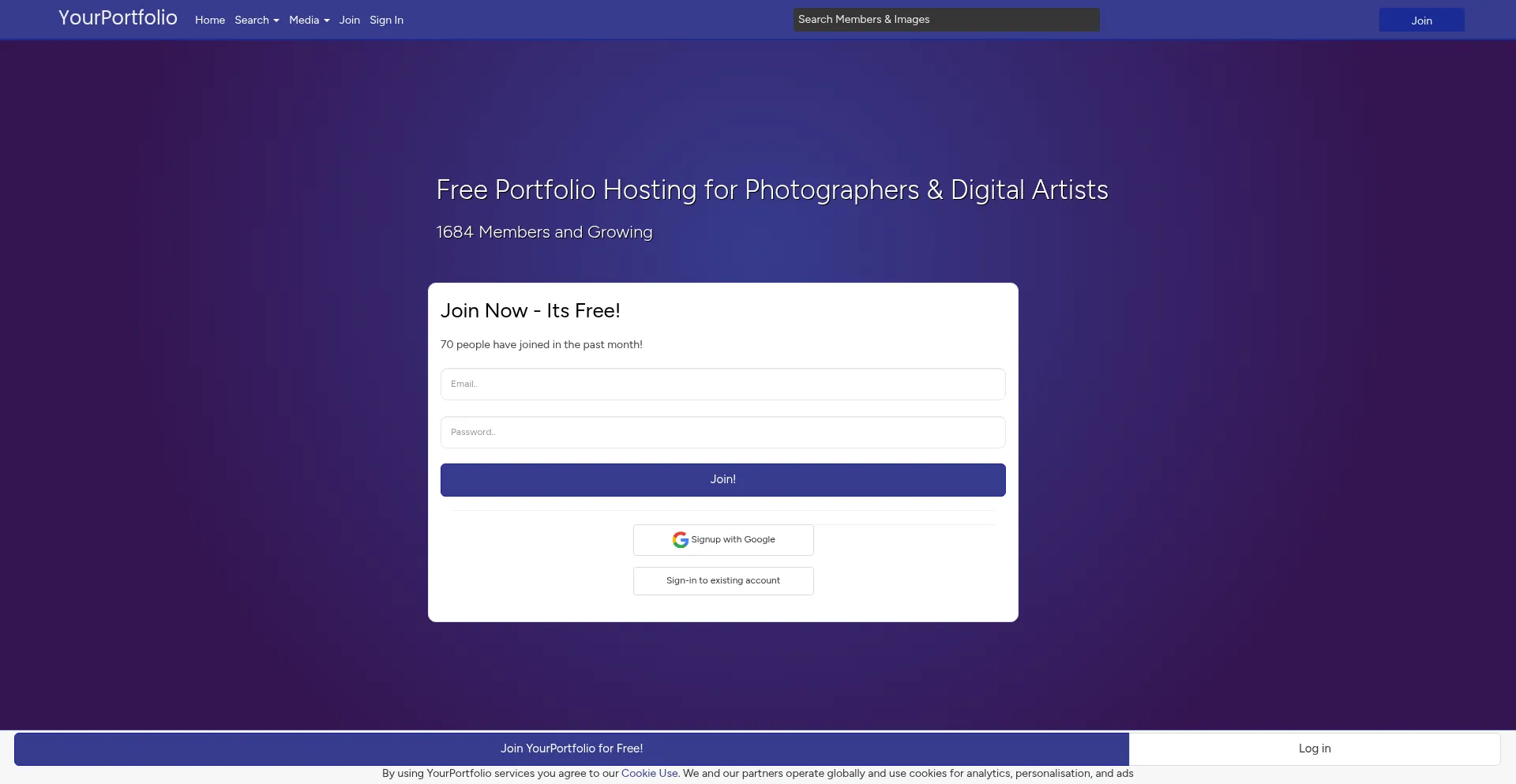 Website screenshot of Yourportfol.io