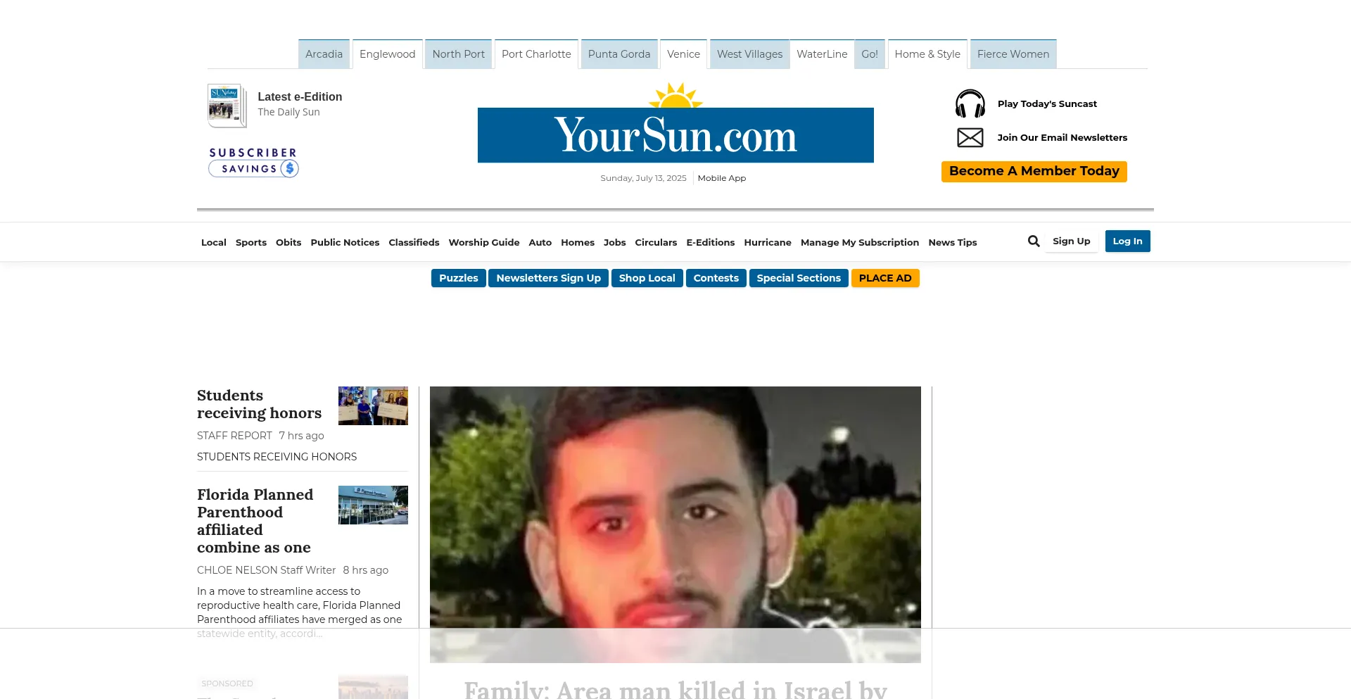 Website screenshot of Yoursun.com