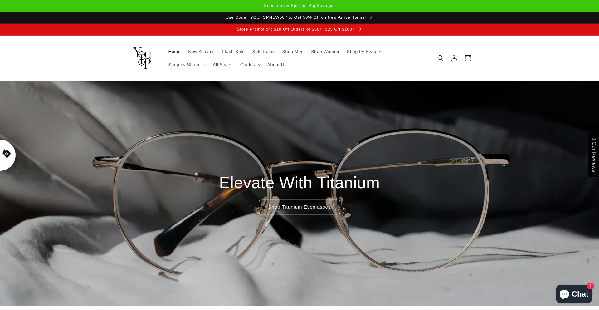 Website screenshot of Youtopoptical.com
