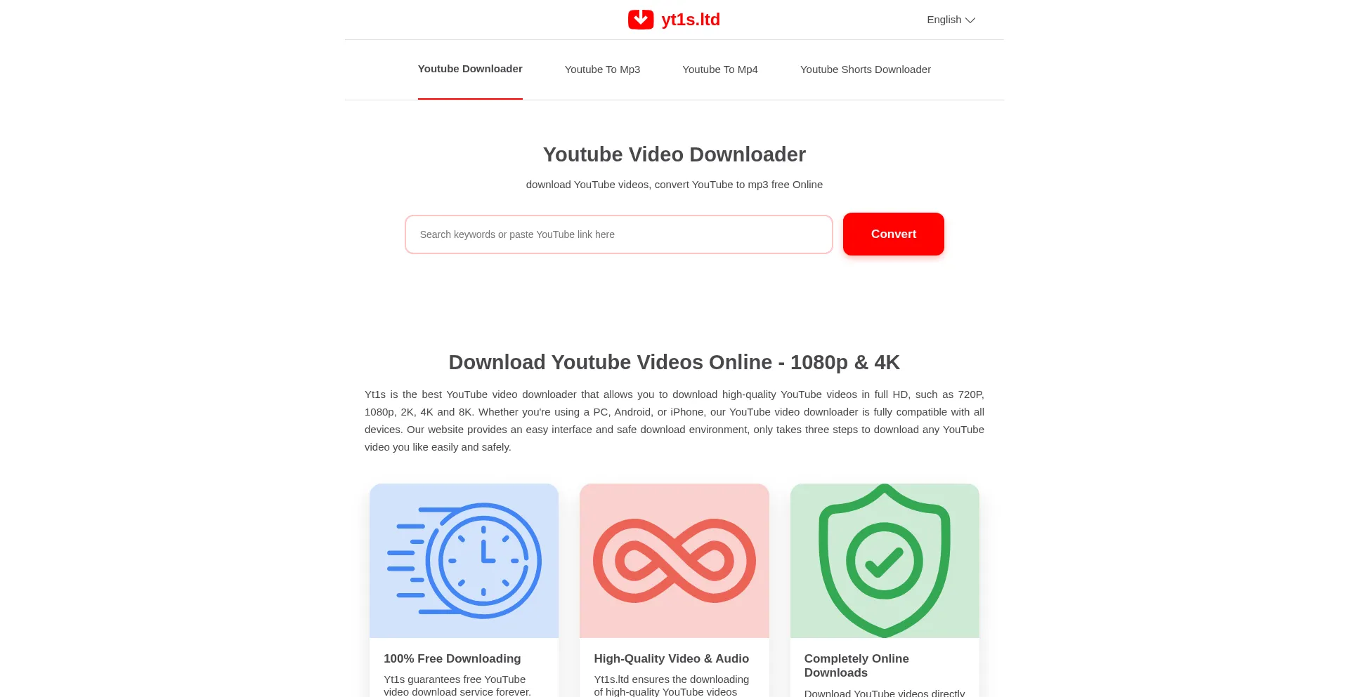 Website screenshot of Yt1s.ltd