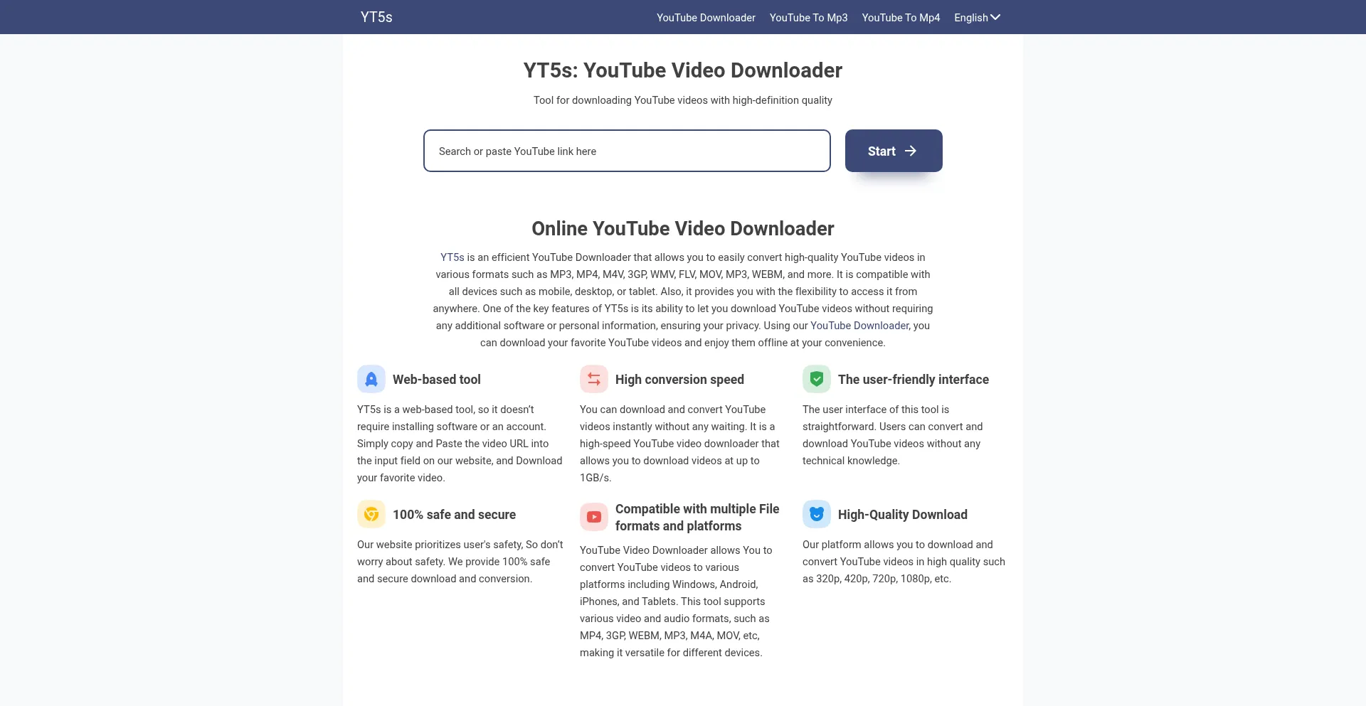 Website screenshot of Yt5s.ltd