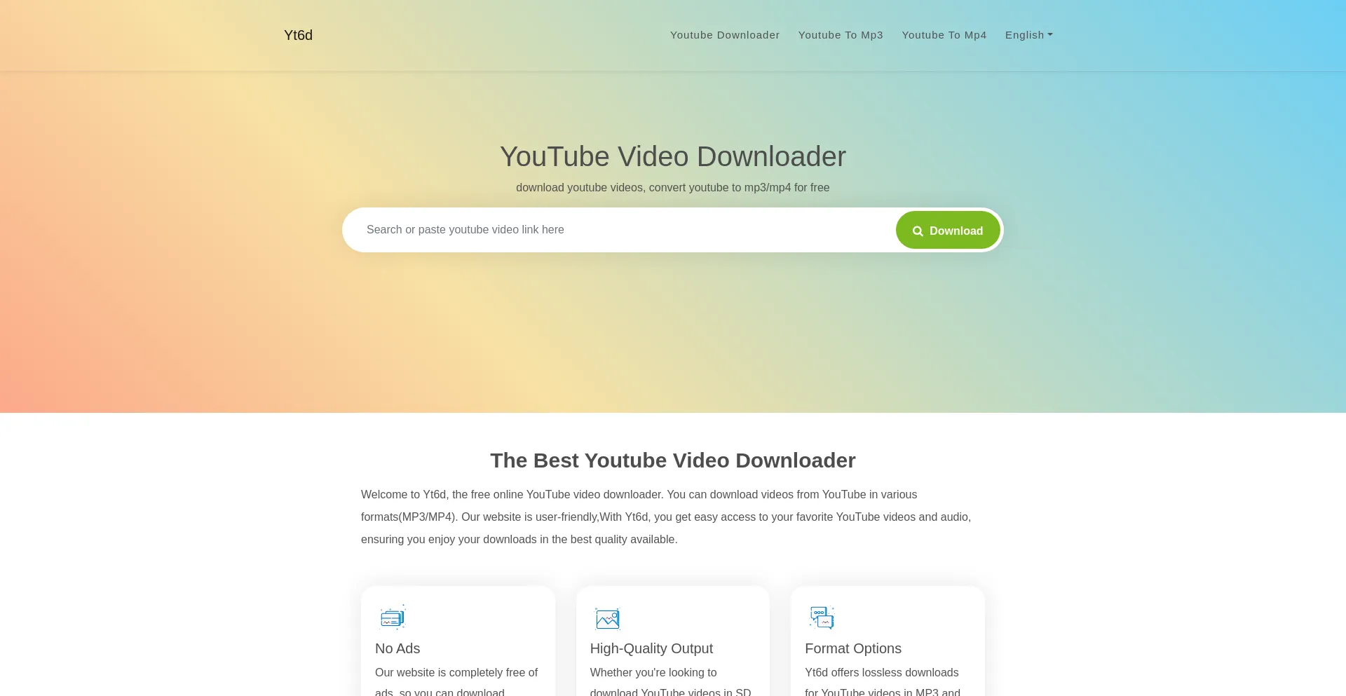 Website screenshot of Yt6d.com