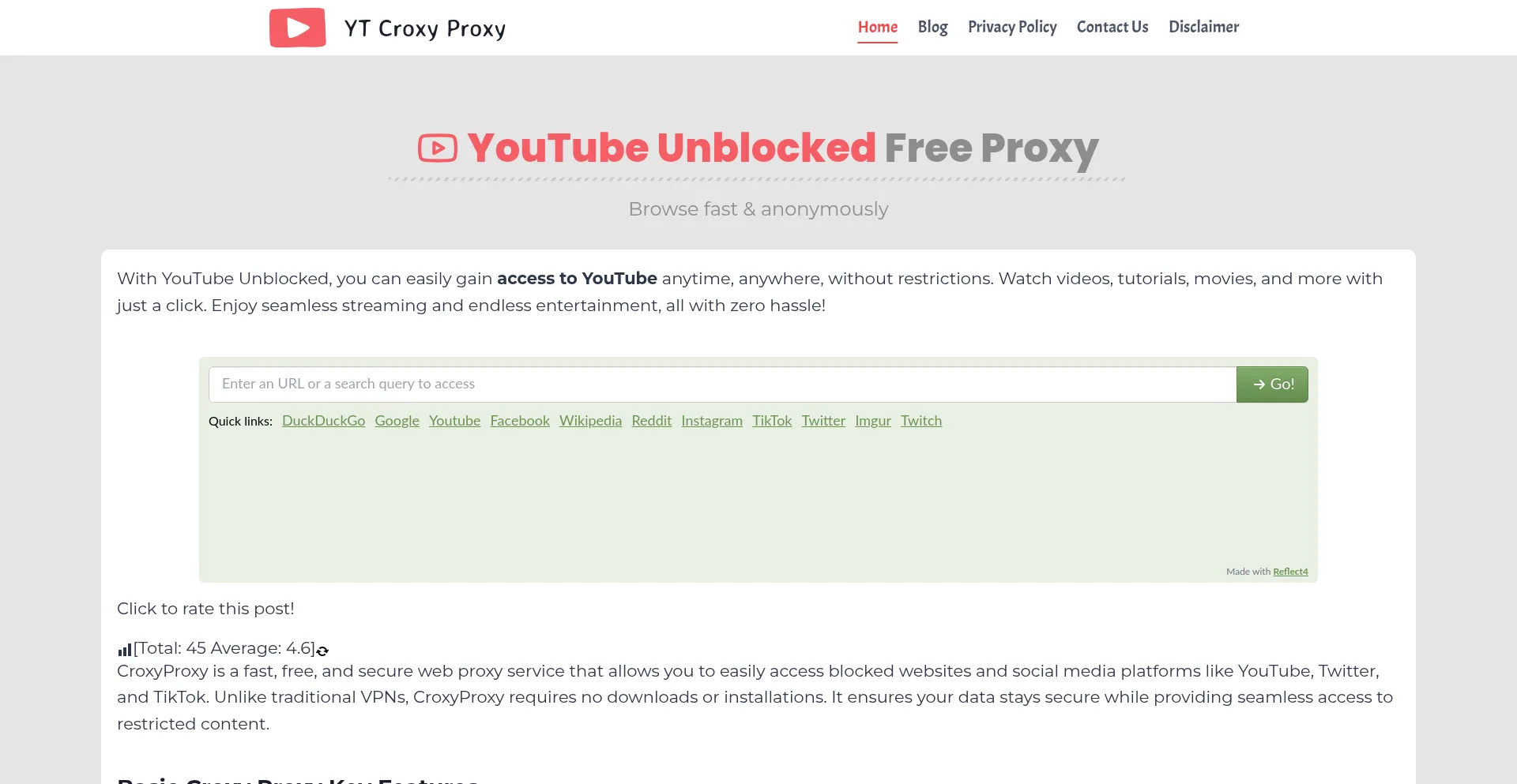 Website screenshot of Ytcroxyproxy.com