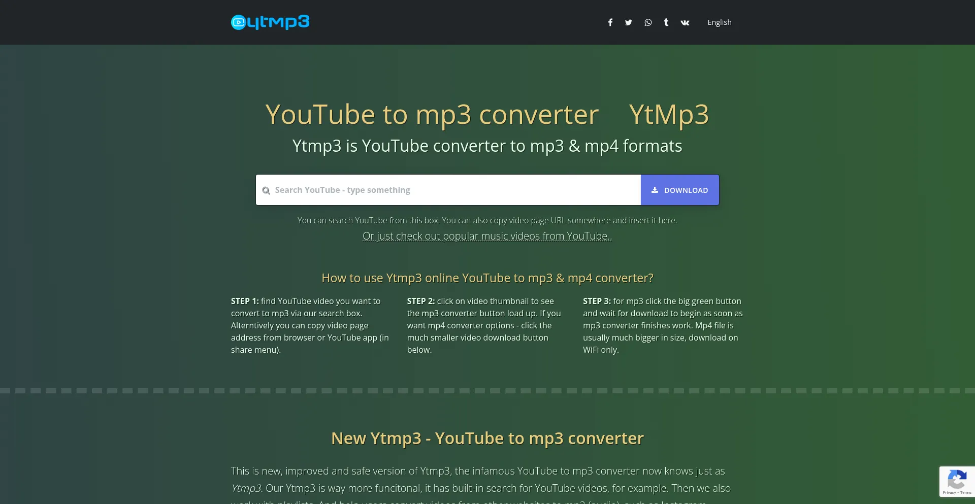 Website screenshot of Ytmp3.sh