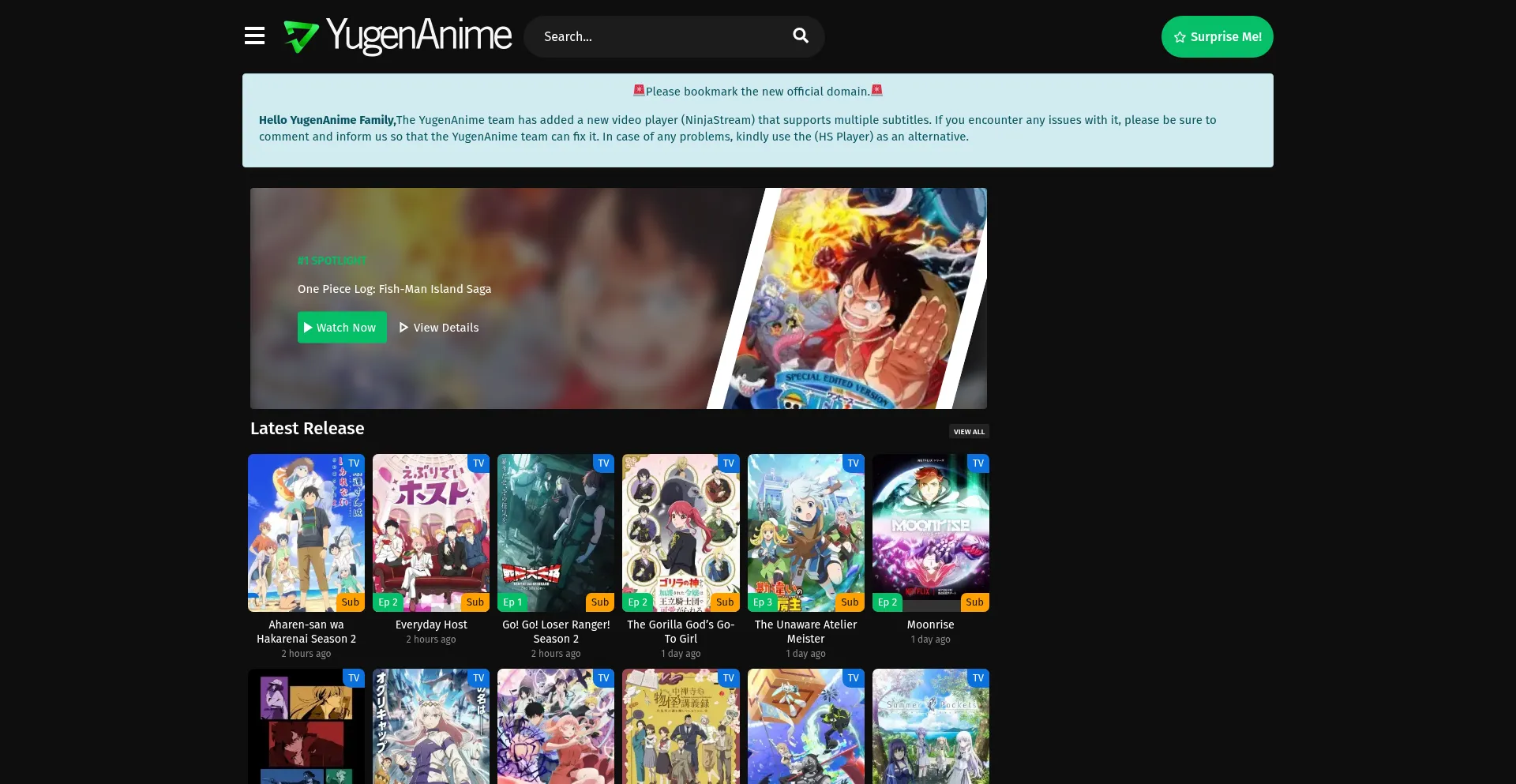 Website screenshot of Yugenanime.in