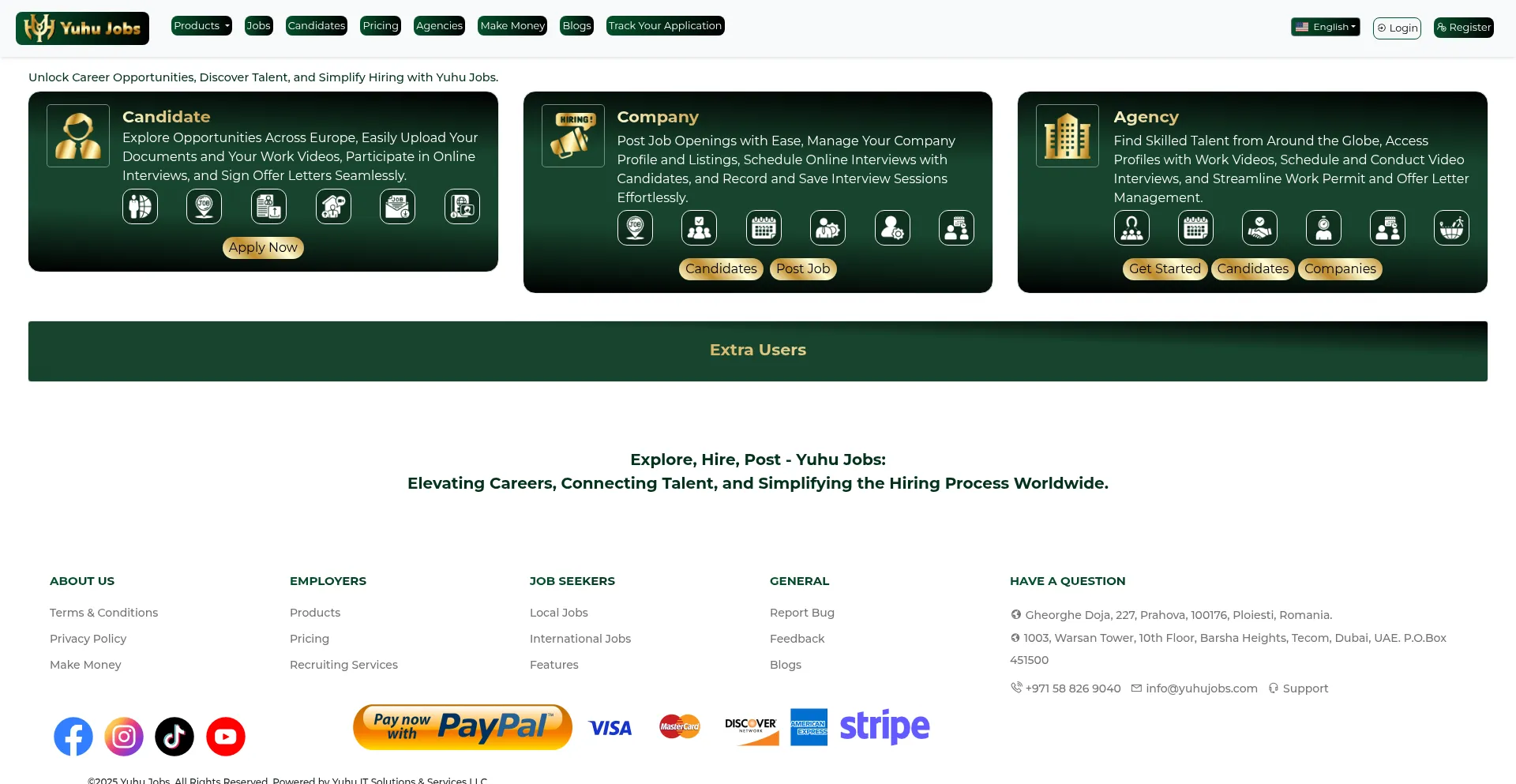 Website screenshot of Yuhujobs.com