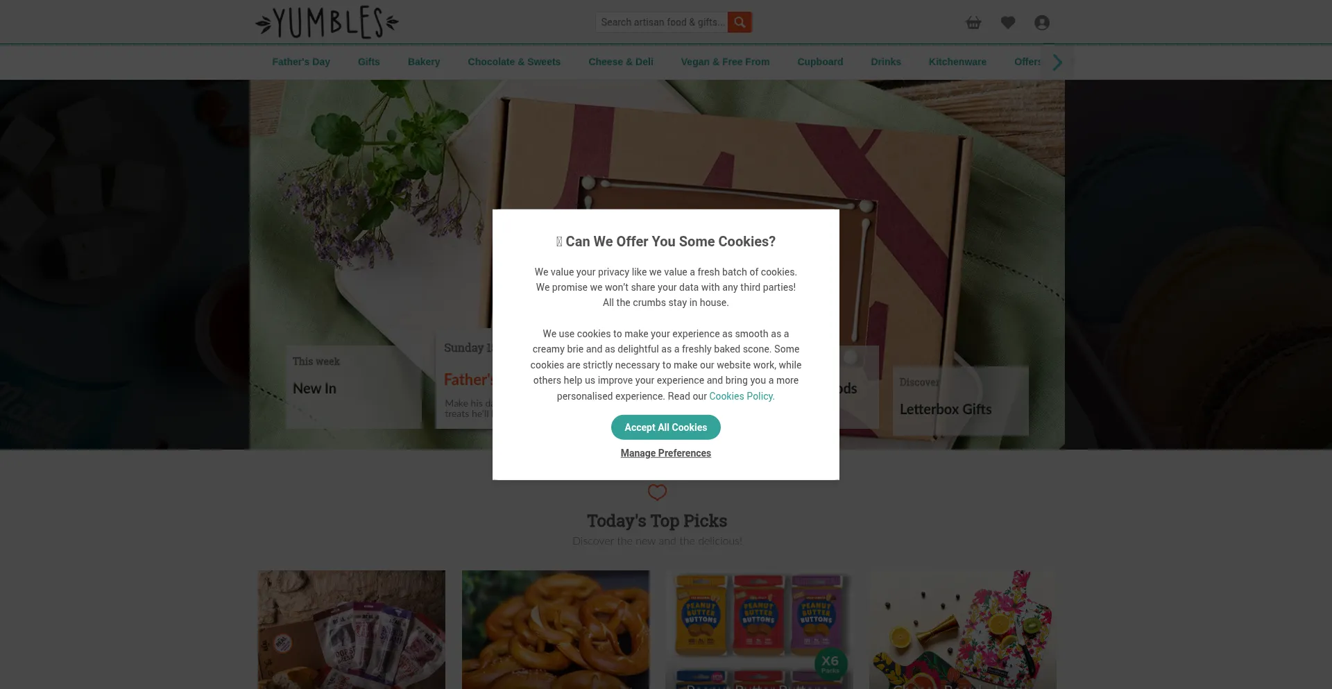 Website screenshot of Yumbles.com