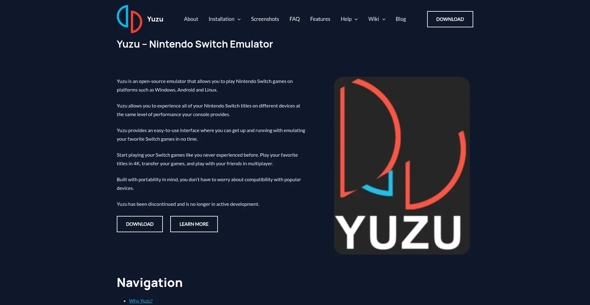 Website screenshot of Yuzu-emulator.net