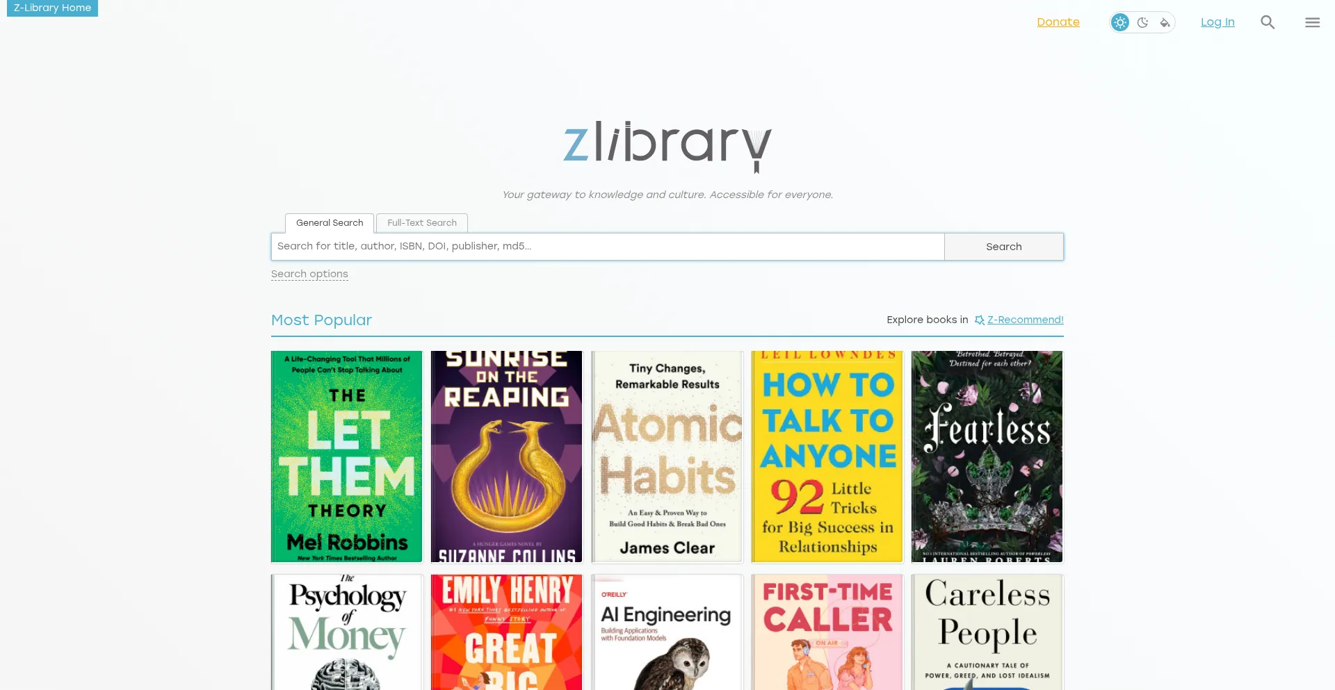 Website screenshot of Z-lib.fm