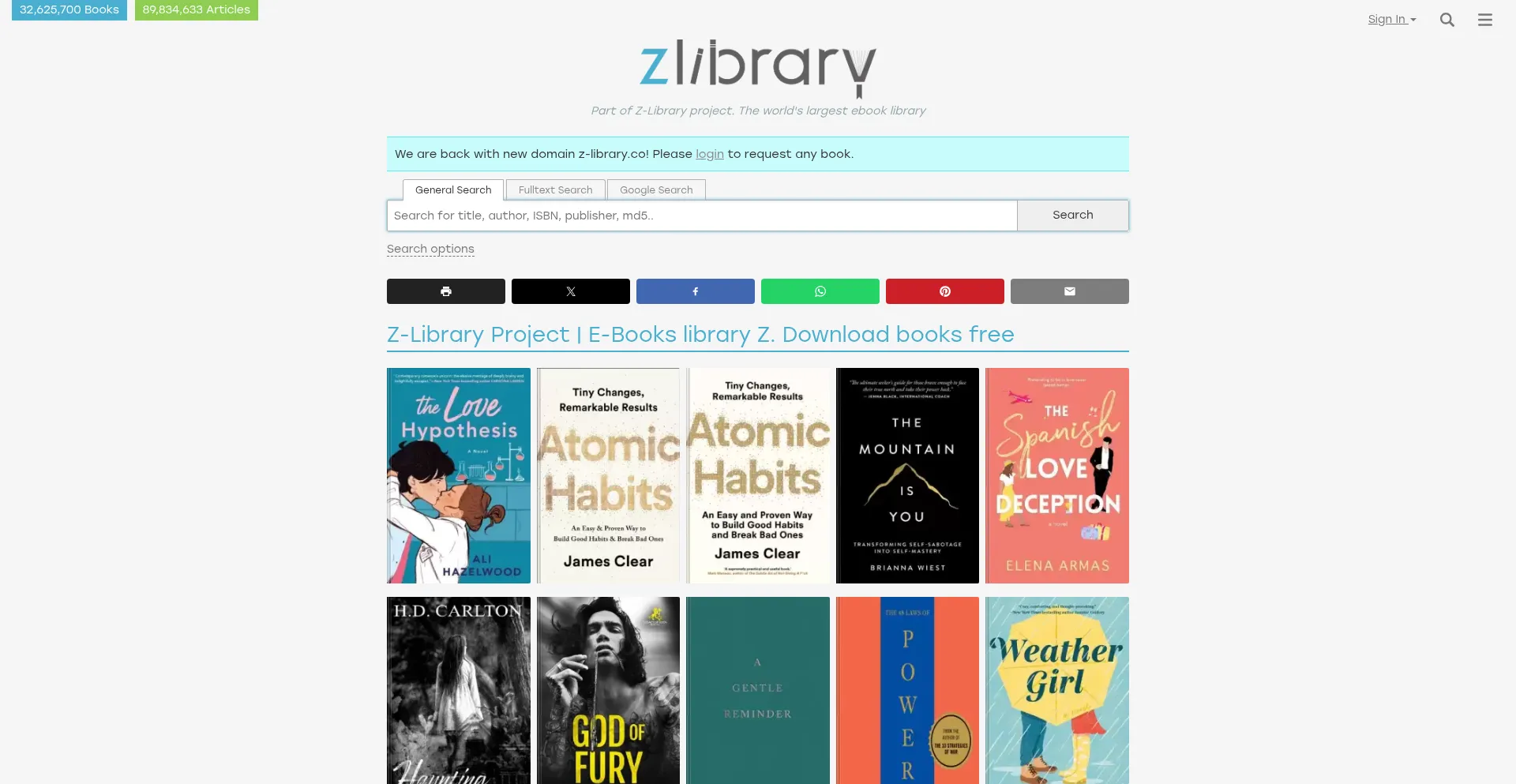 Website screenshot of Z-library.co