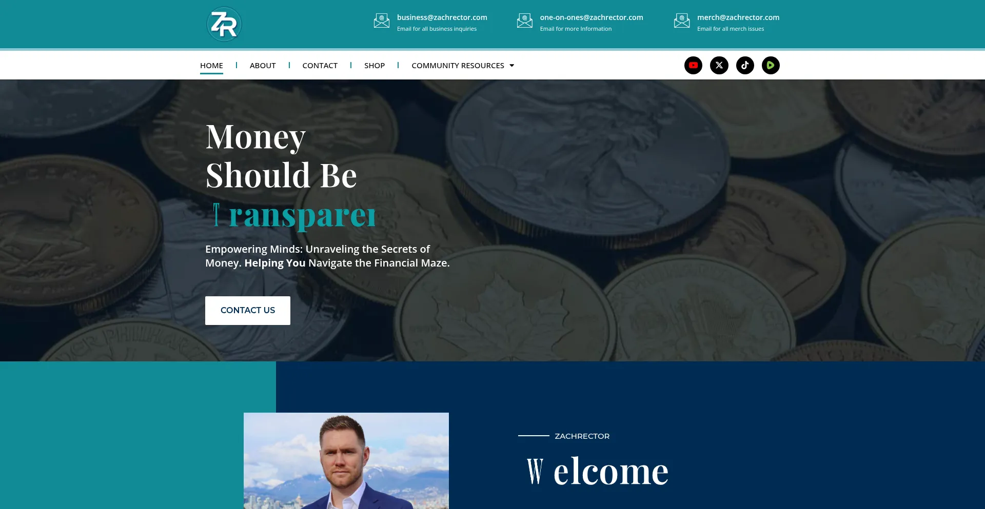 Website screenshot of Zachrector.com