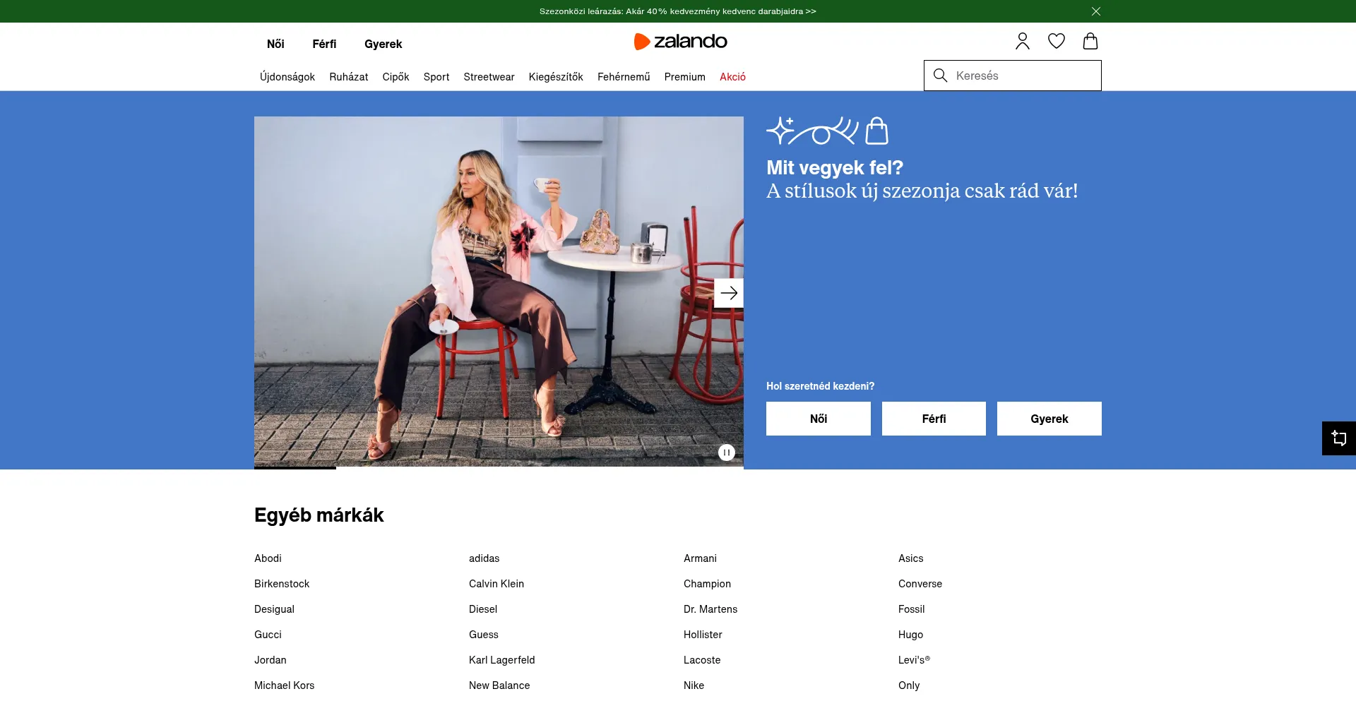 Website screenshot of Zalando.hu