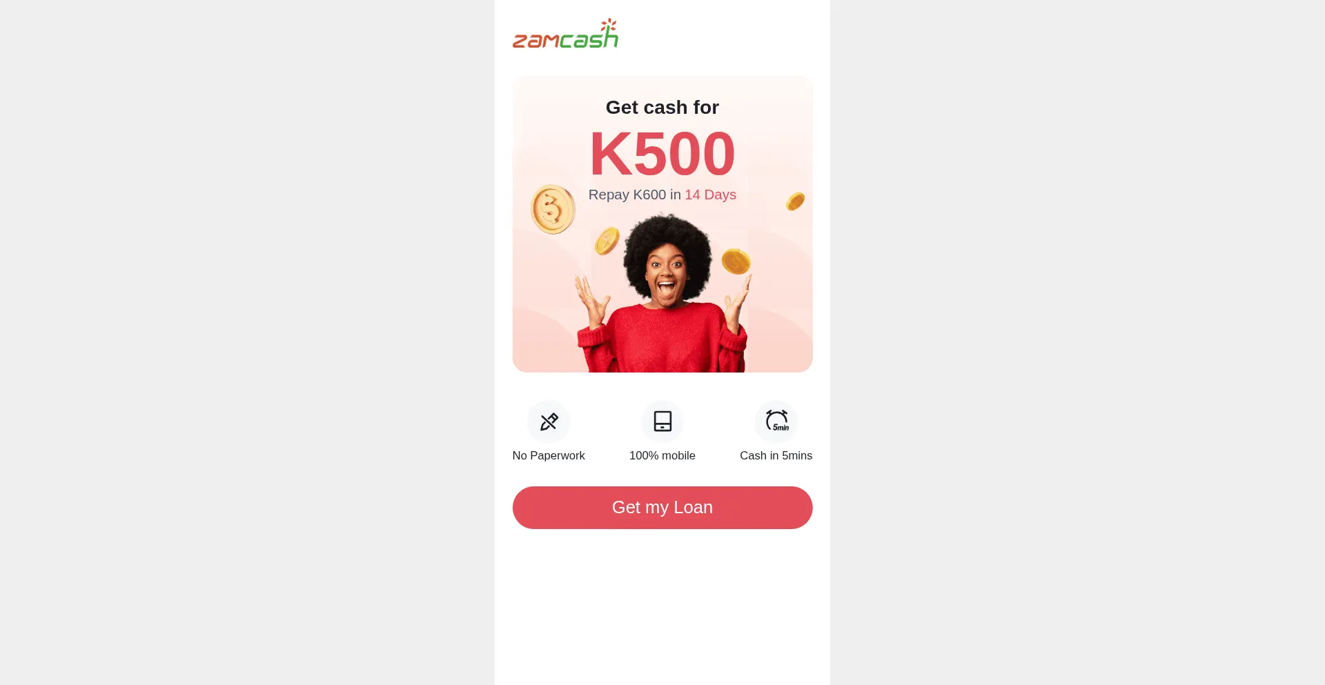 Website screenshot of Zamcash.com