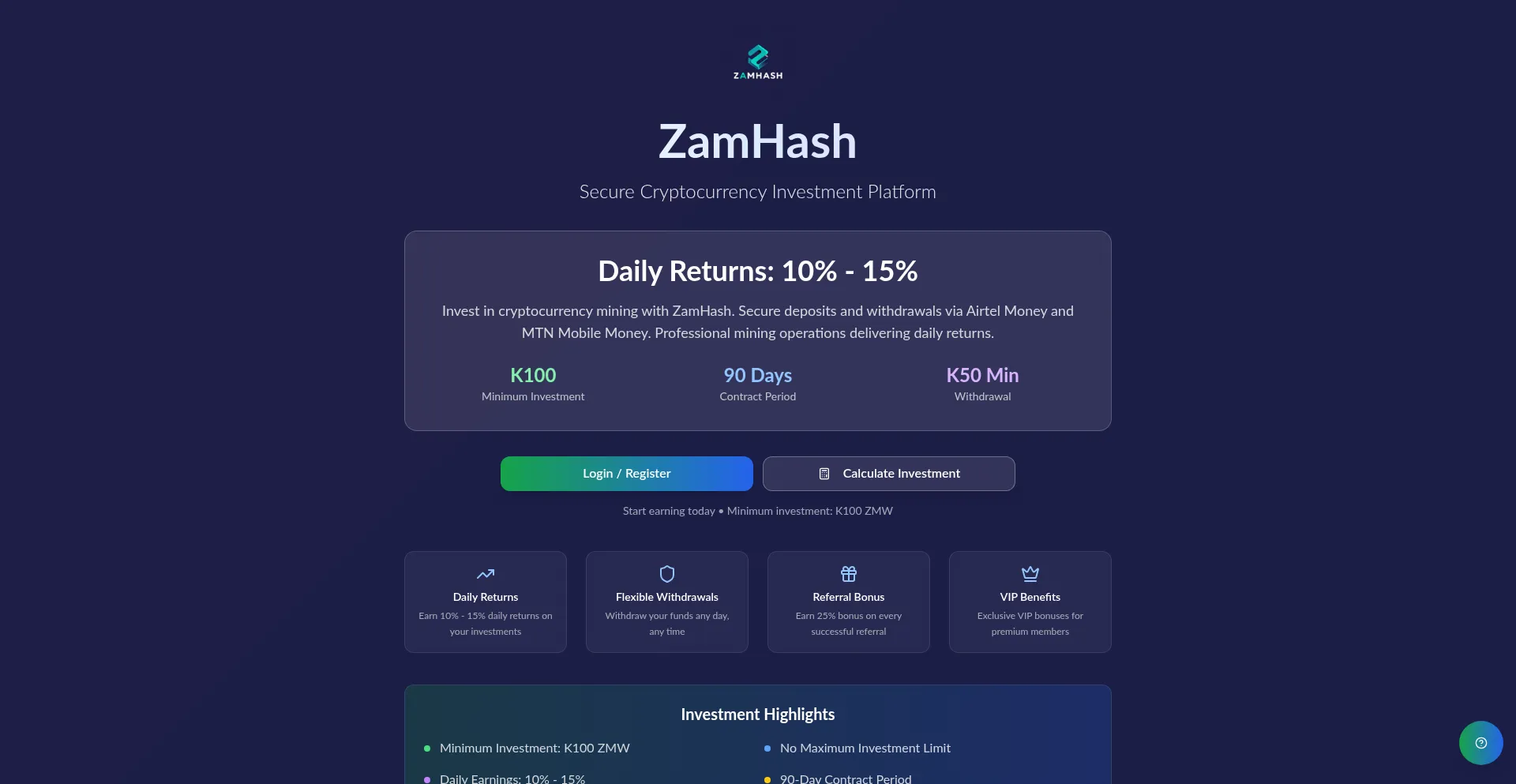 Zamhash.site Screenshot