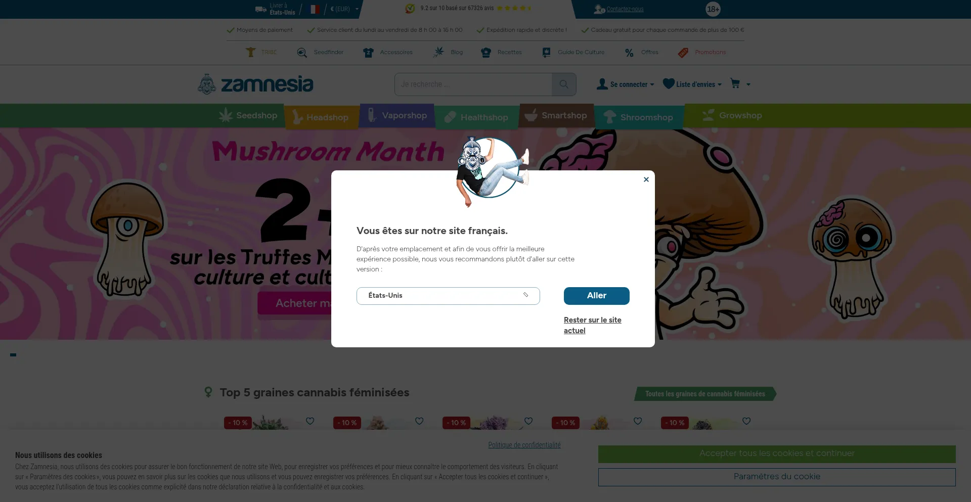 Website screenshot of Zamnesia.fr