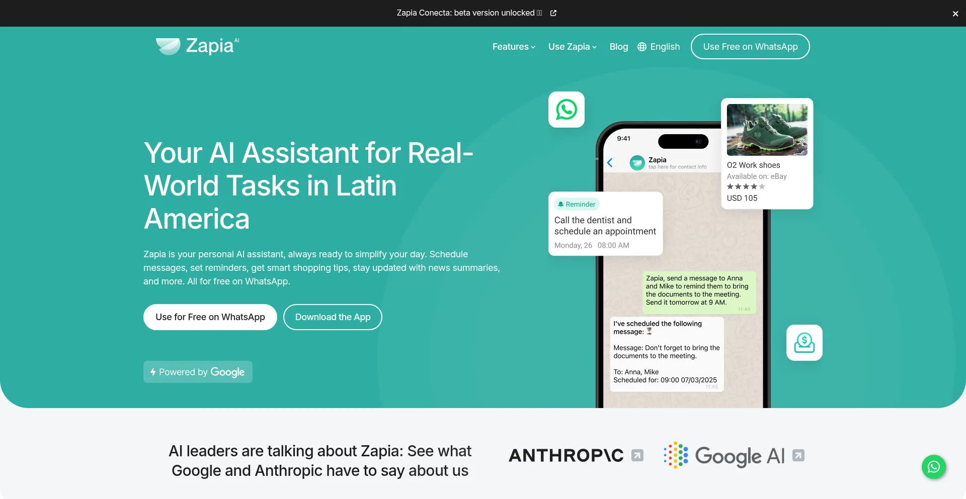 Website screenshot of Zapia.com