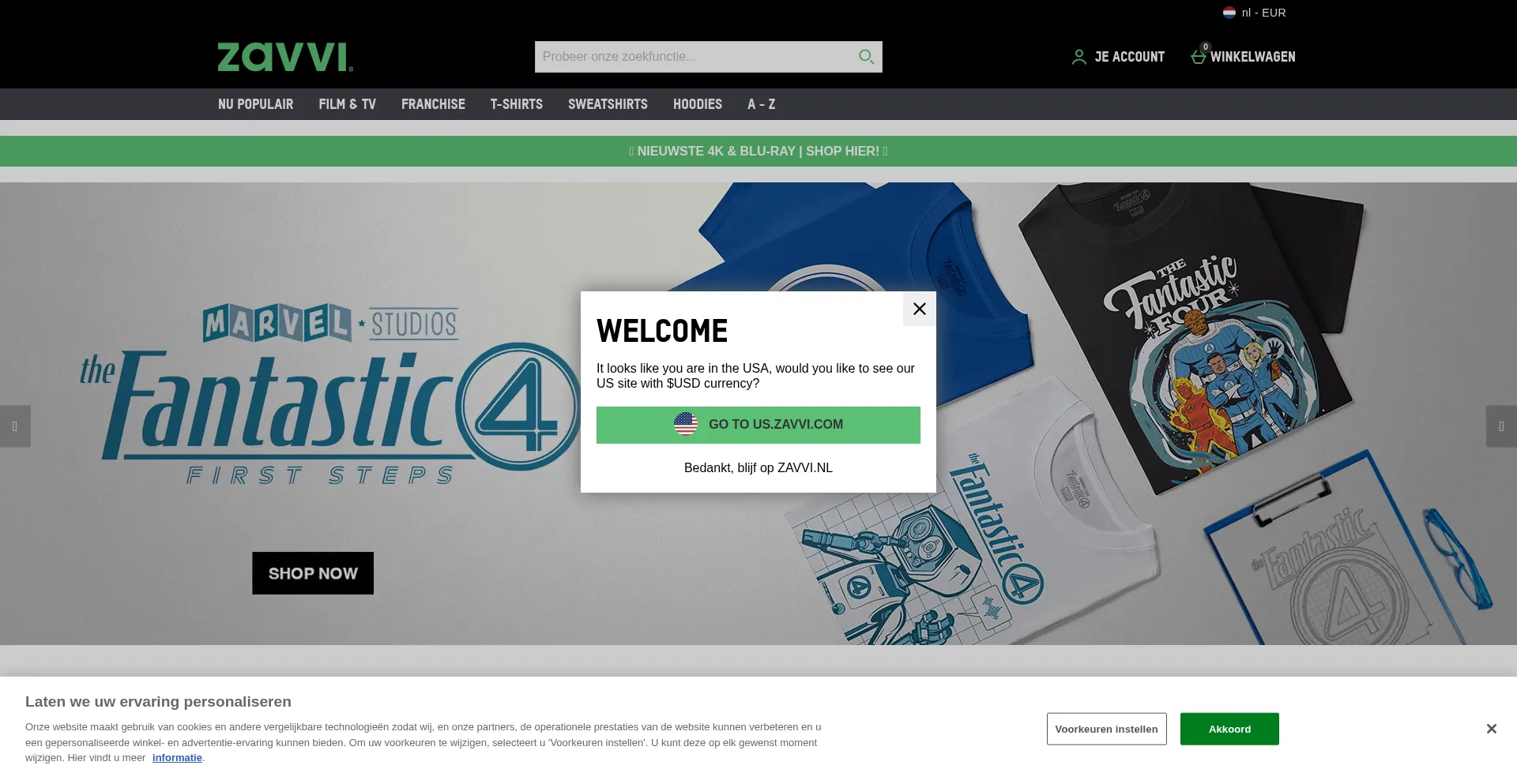 Website screenshot of Zavvi.nl