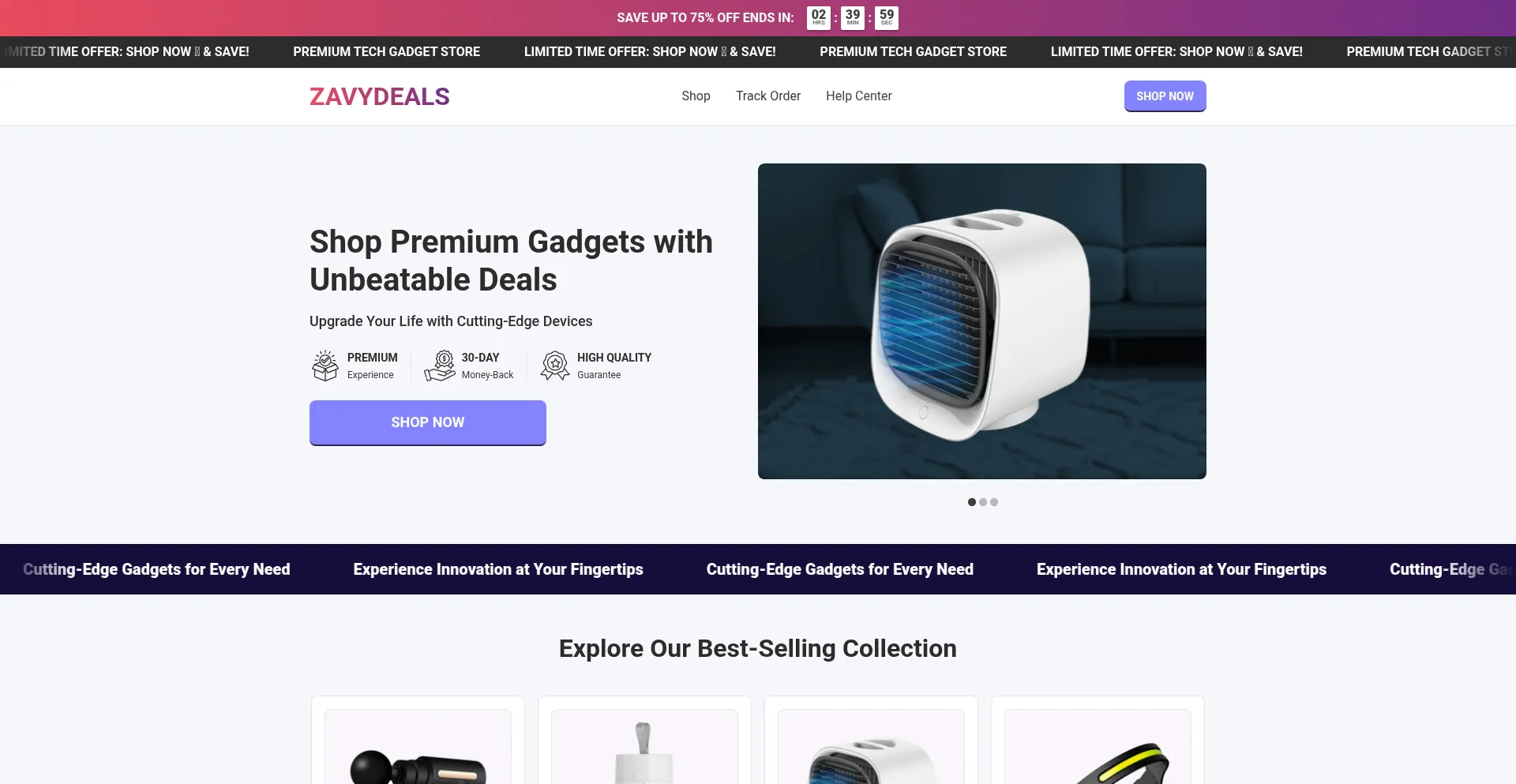 Website screenshot of Zavydeals.com