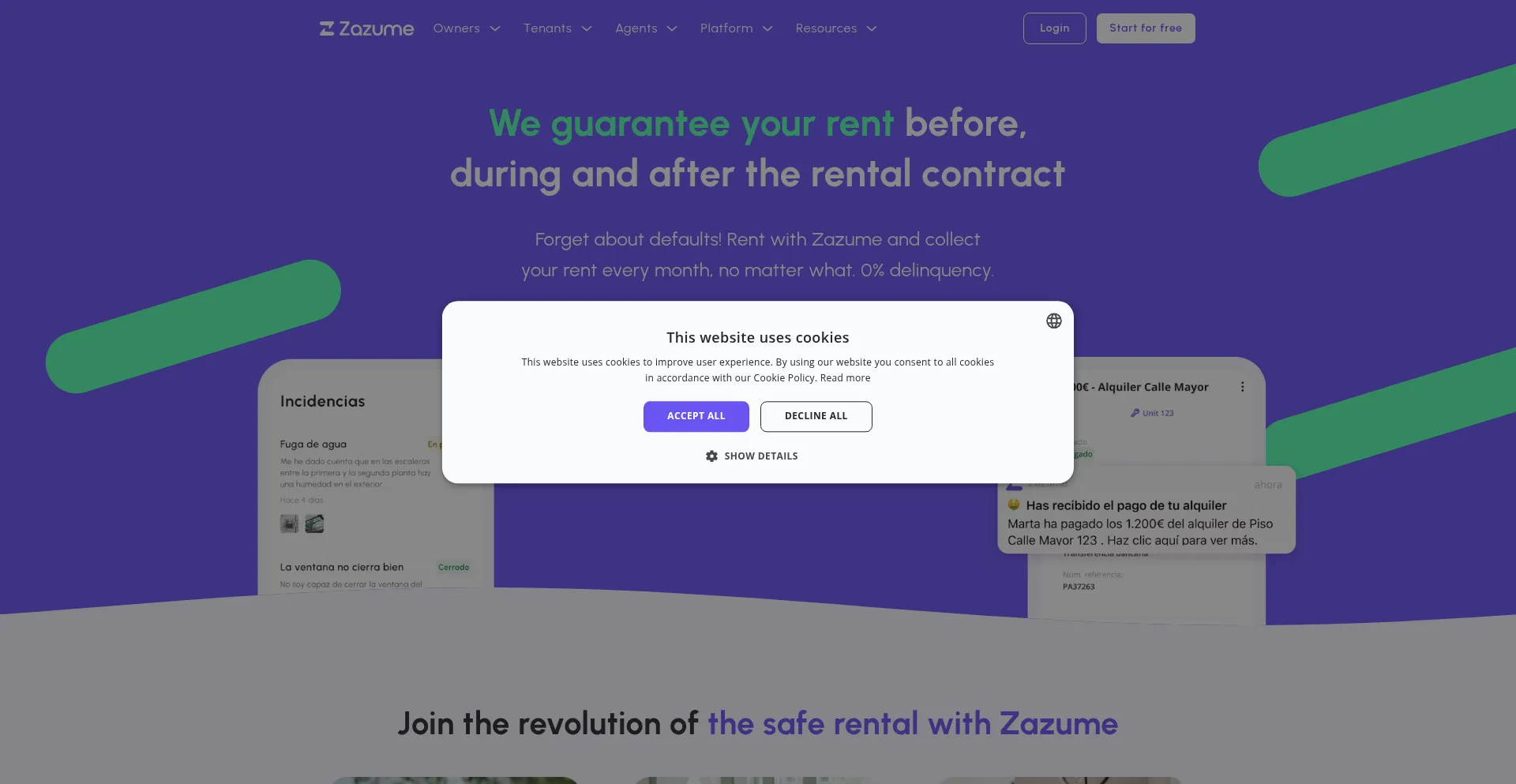 Website screenshot of Zazume.com
