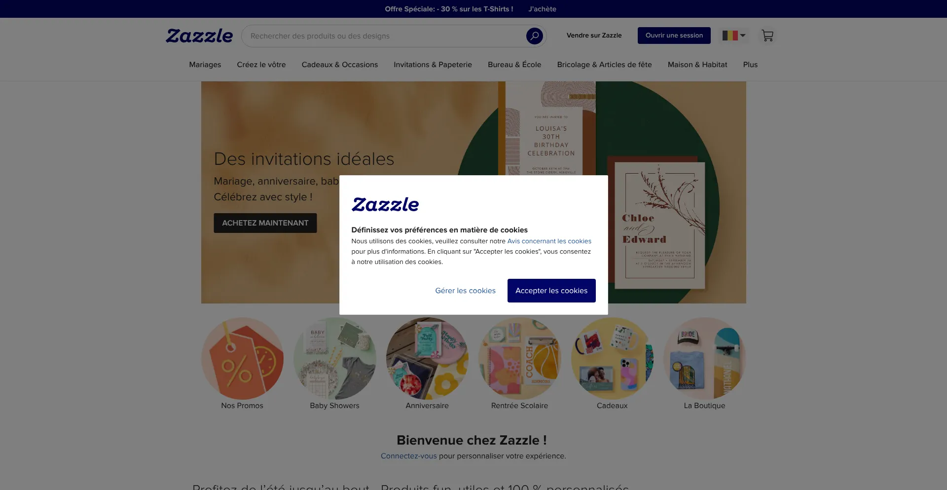 Website screenshot of Zazzle.be