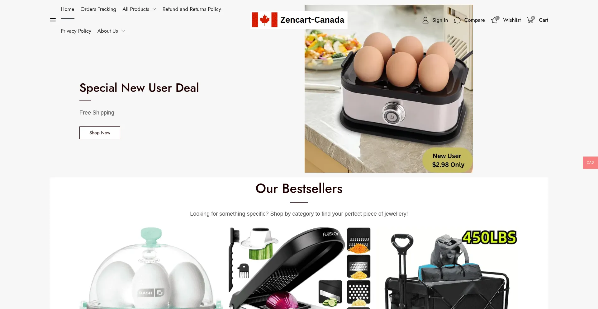 Website screenshot of Zencartcanada.com