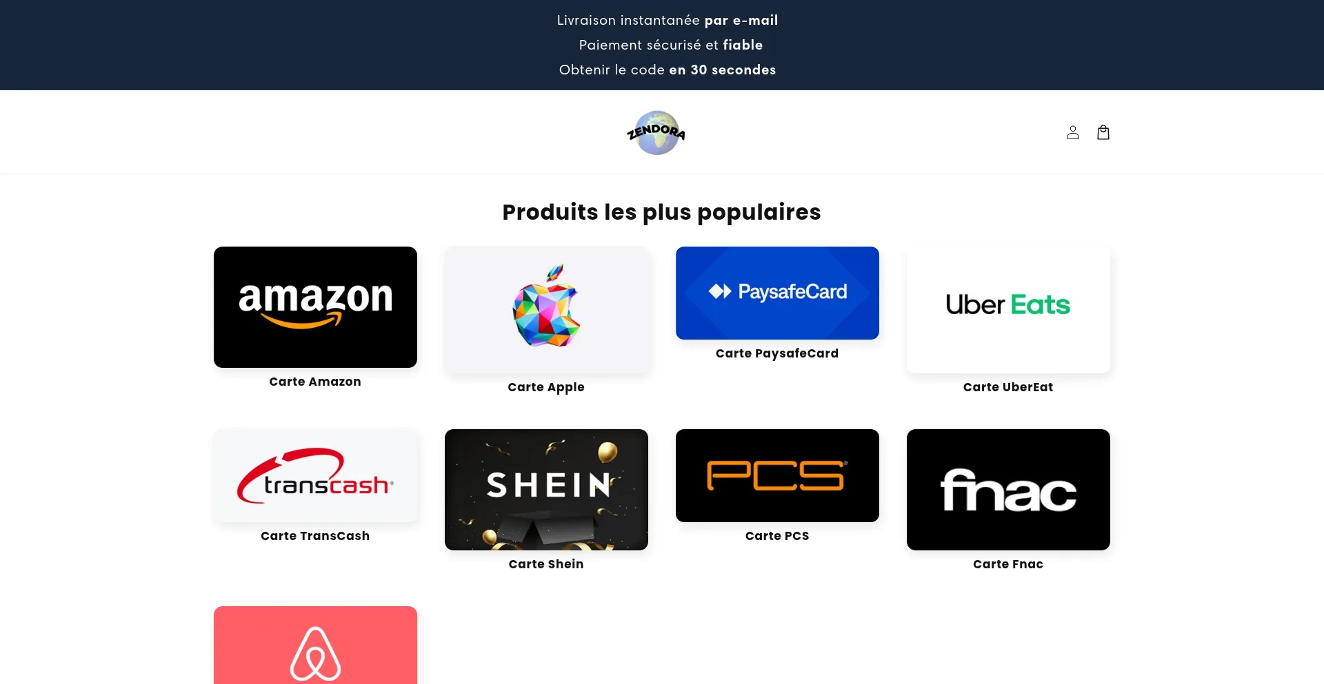Website screenshot of Zendora-page.myshopify.com