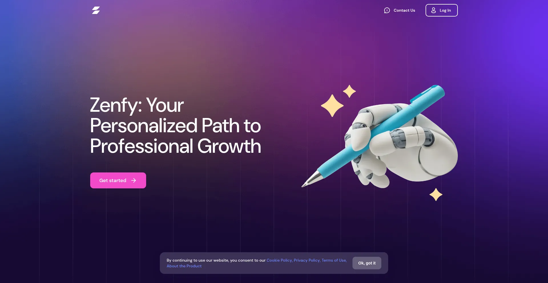 Website screenshot of Zenfy.ac