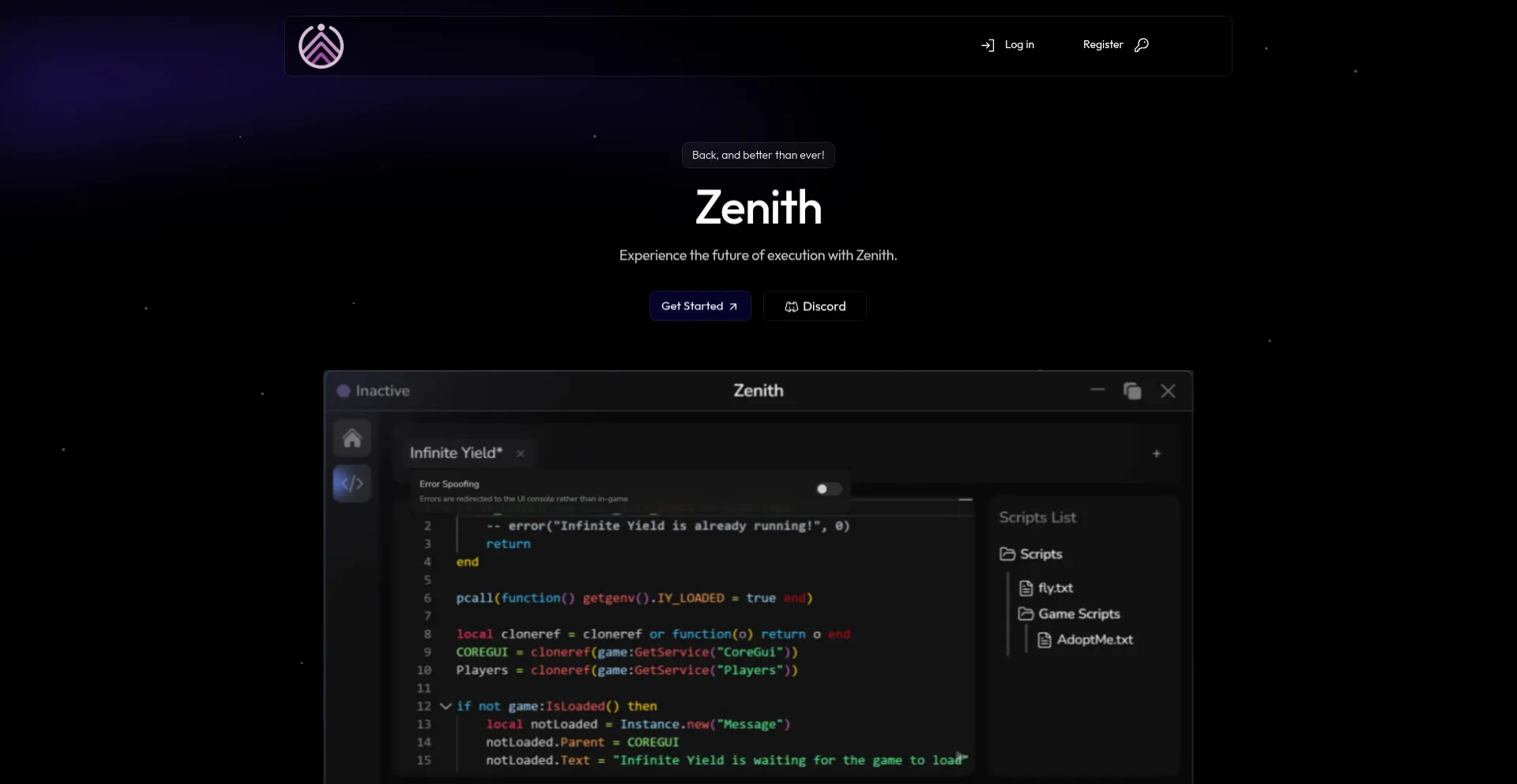 Website screenshot of Zenith.win
