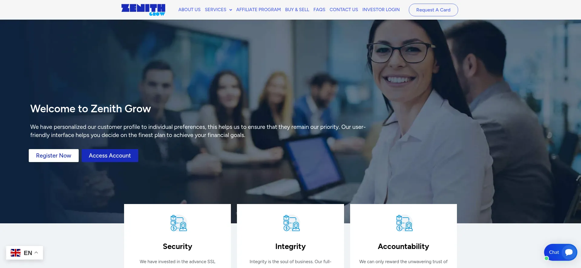Website screenshot of Zenithgrow.com