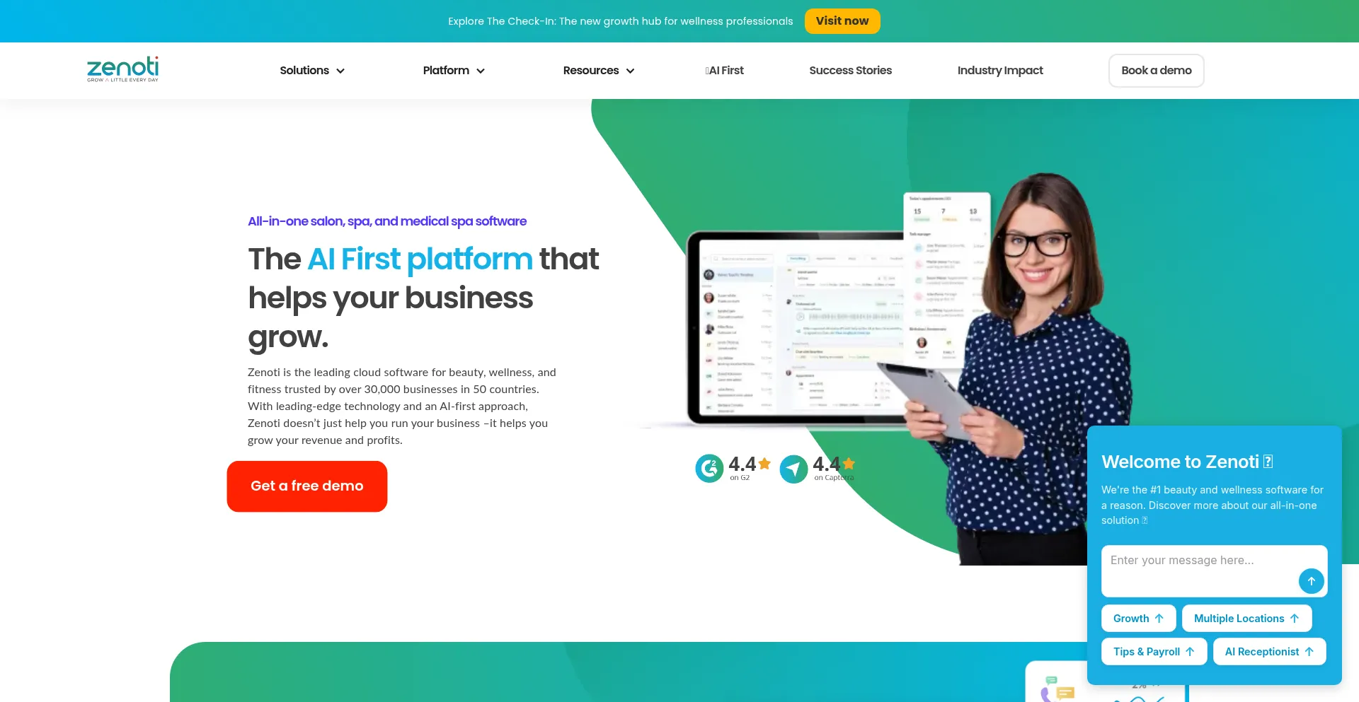 Website screenshot of Zenoti.com