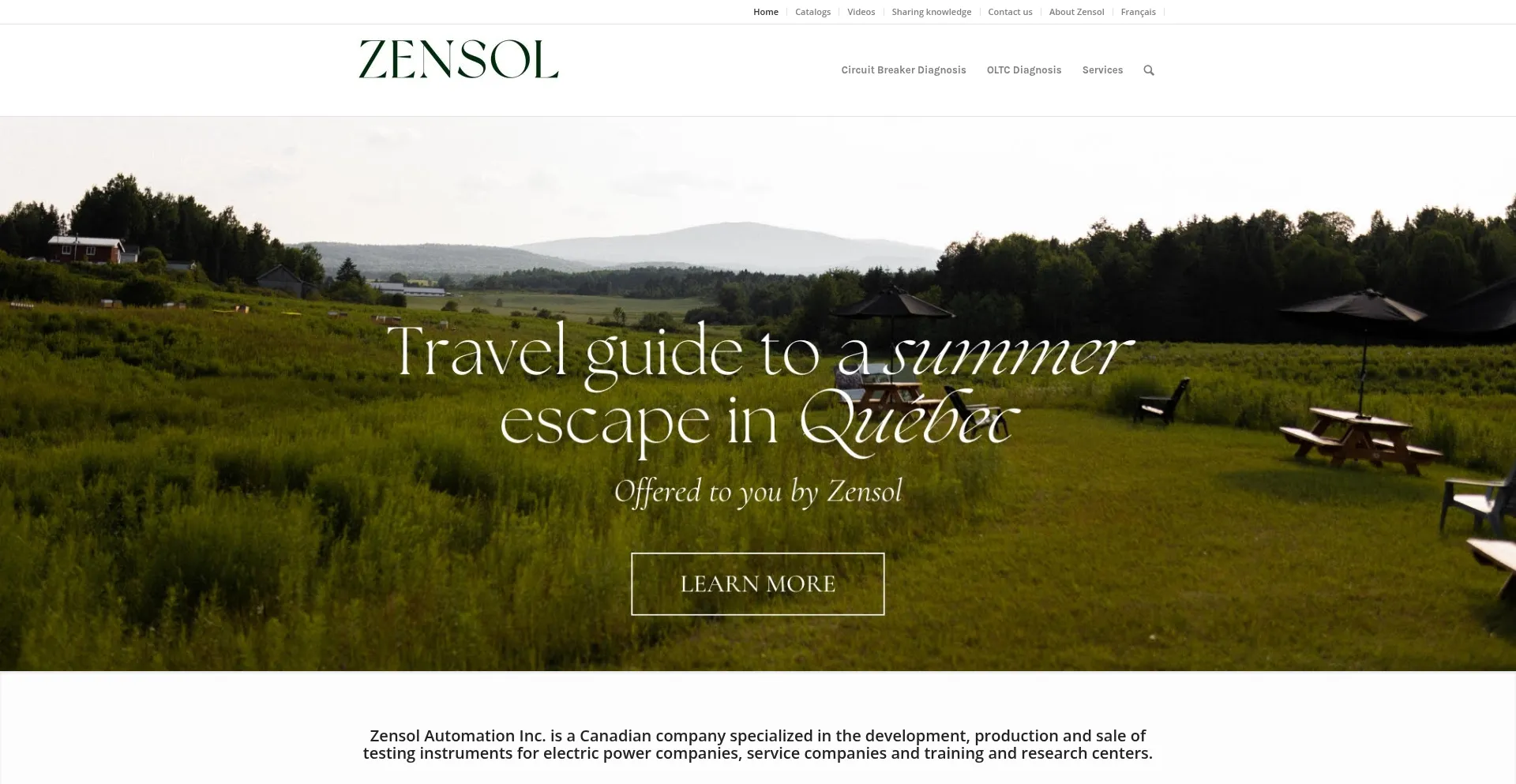 Website screenshot of Zensol.com