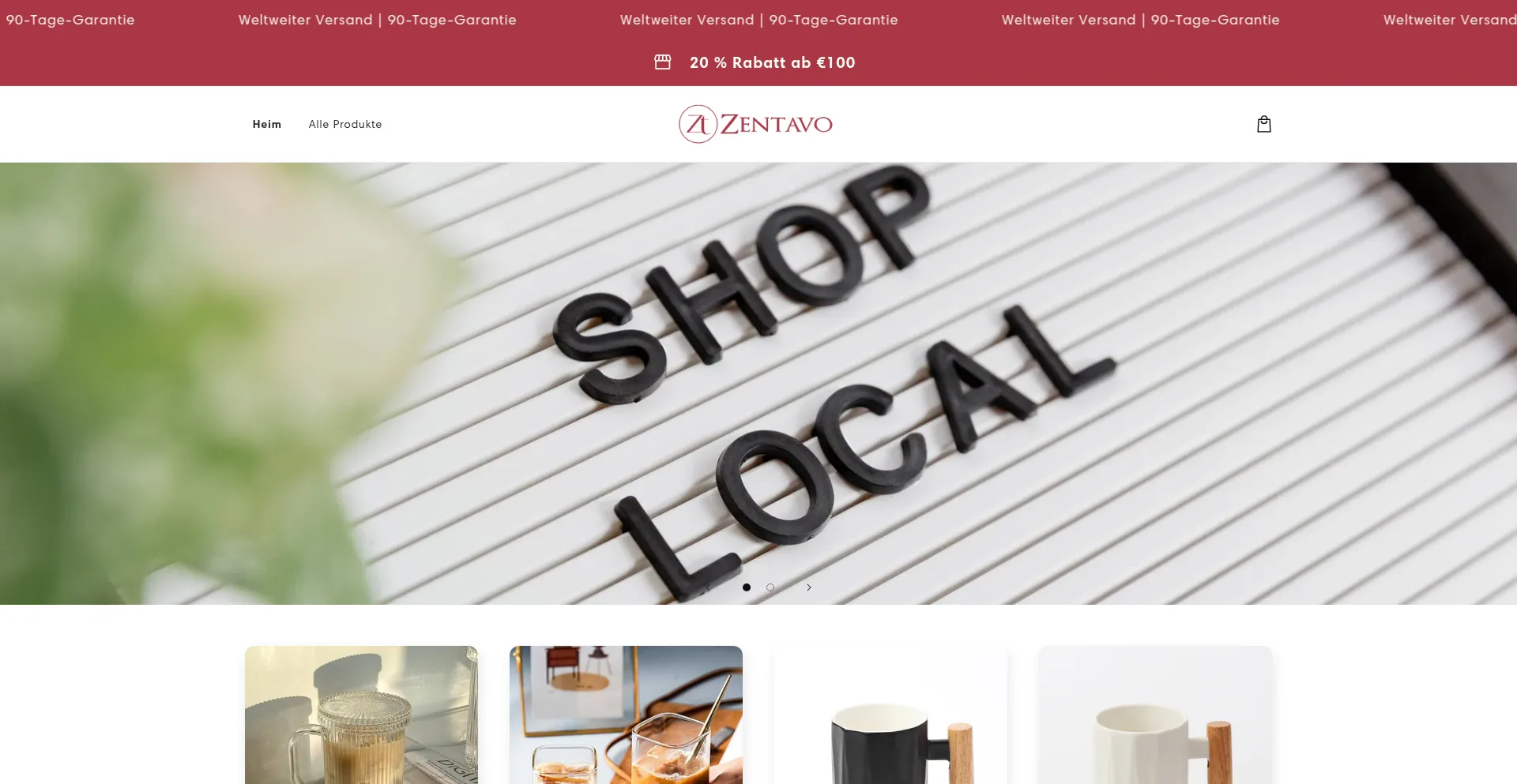 Website screenshot of Zentavo.store