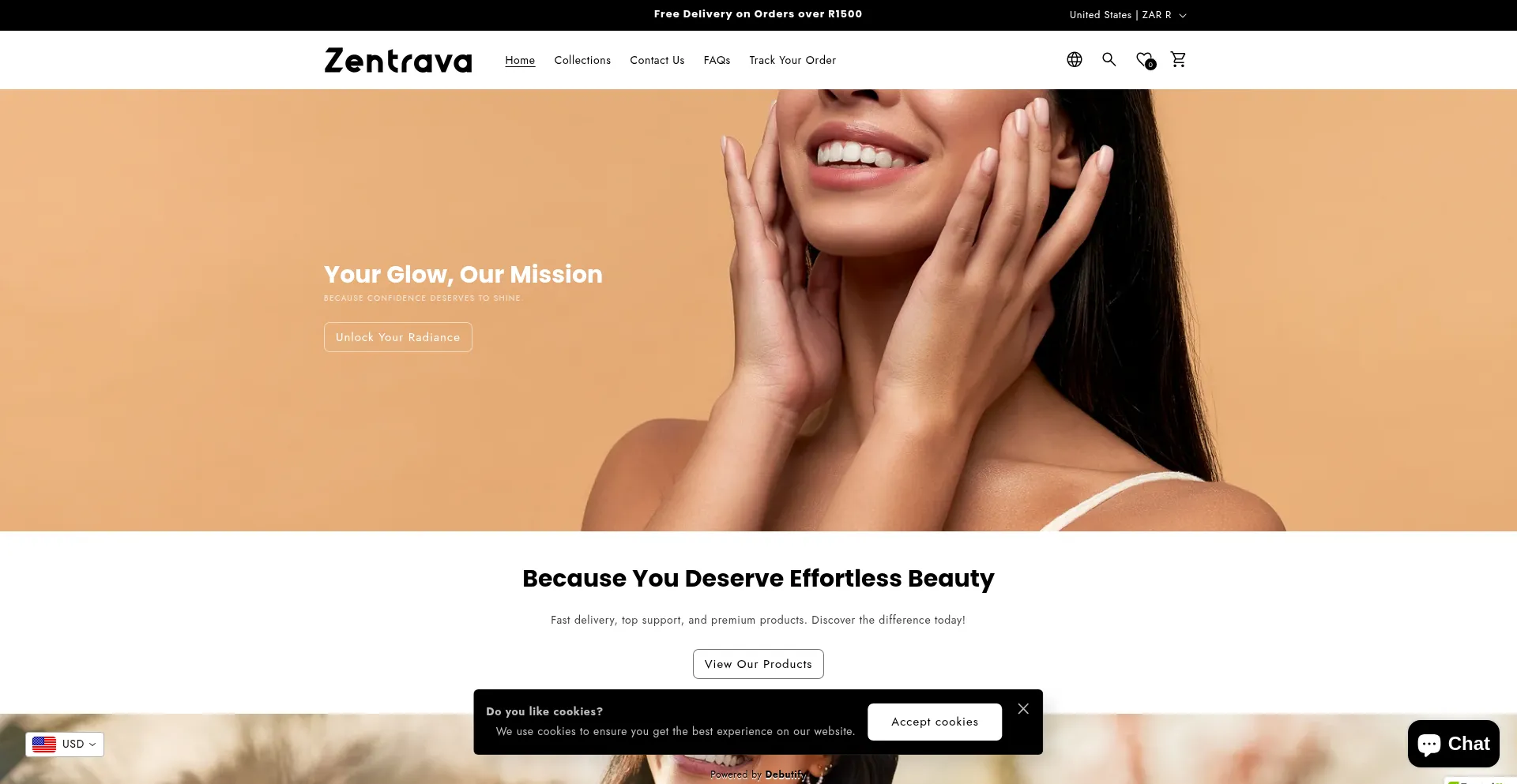 Website screenshot of Zentrava.co.za
