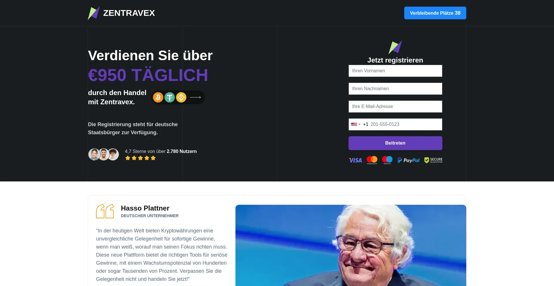 Website screenshot of Zentravex.com