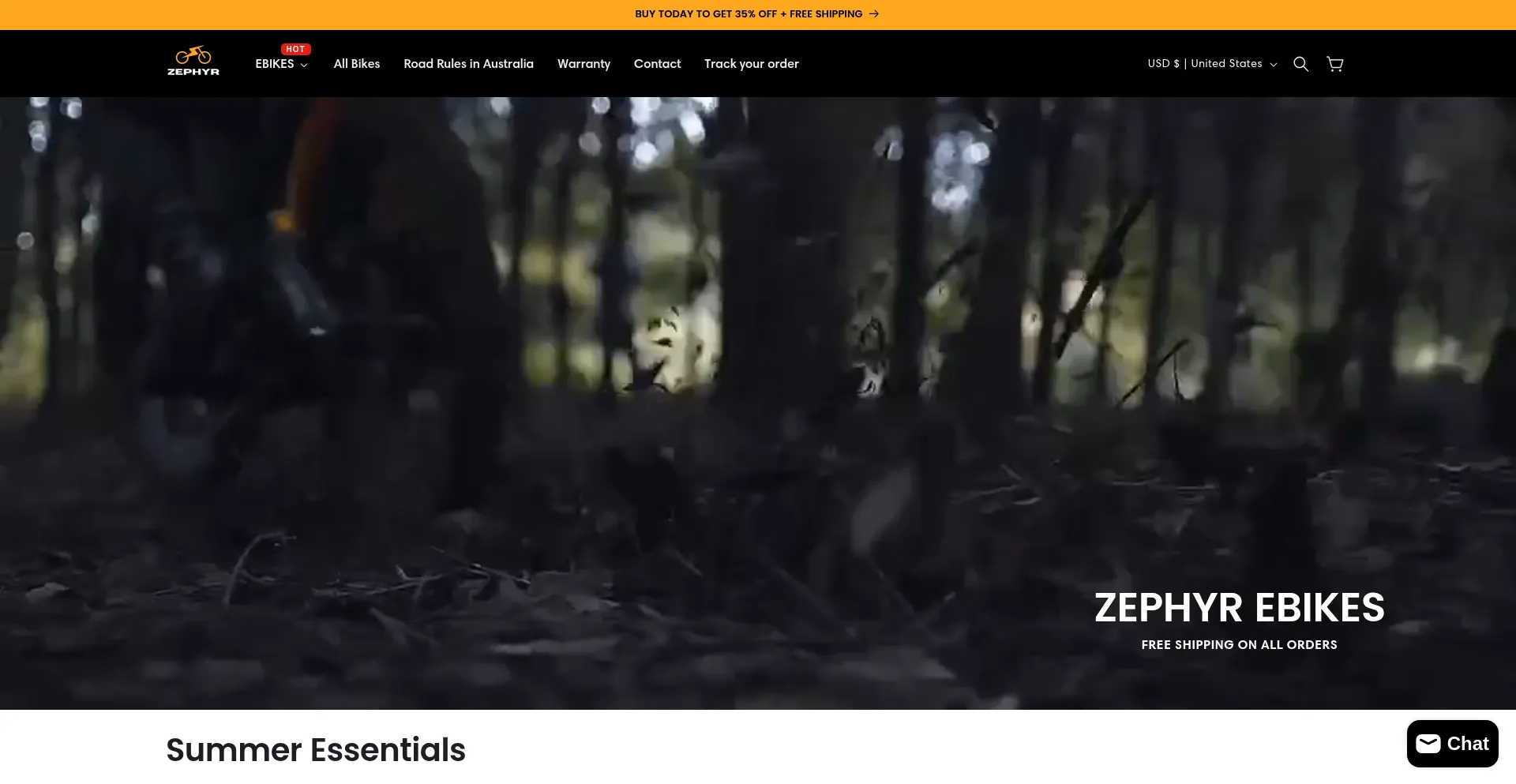 Website screenshot of Zephyrebikes.com