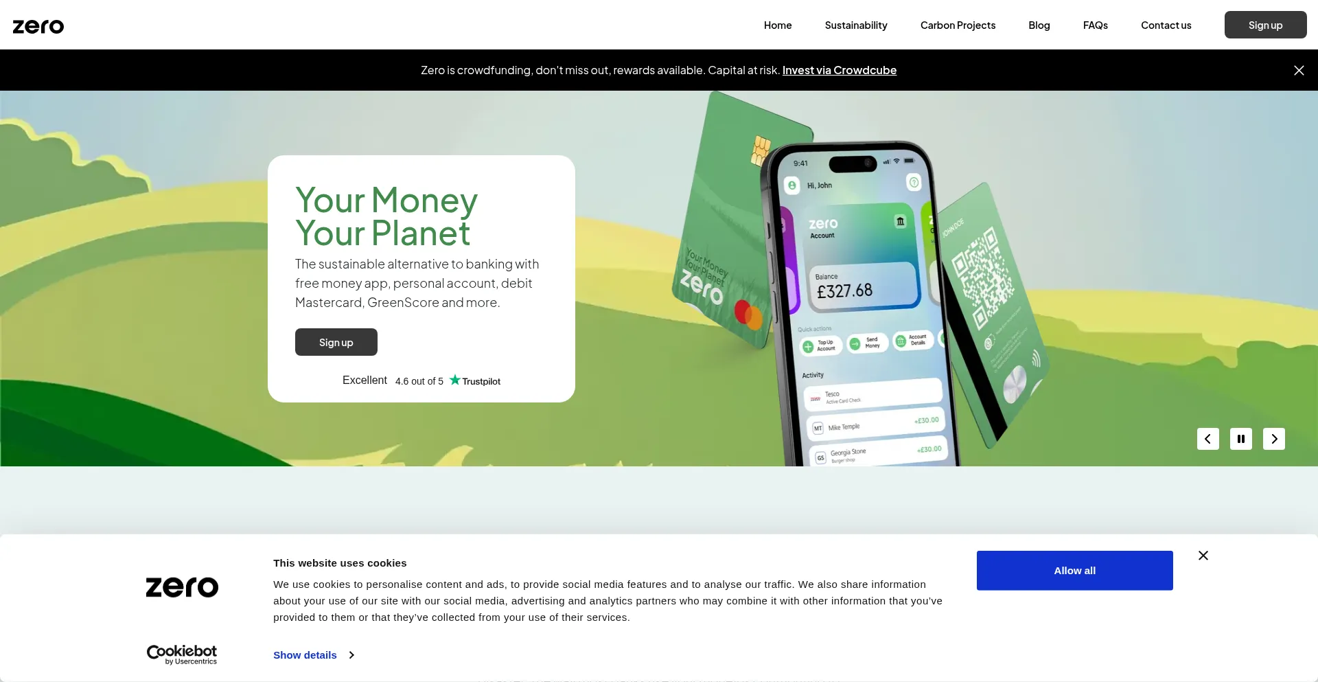 Website screenshot of Zero.co.uk