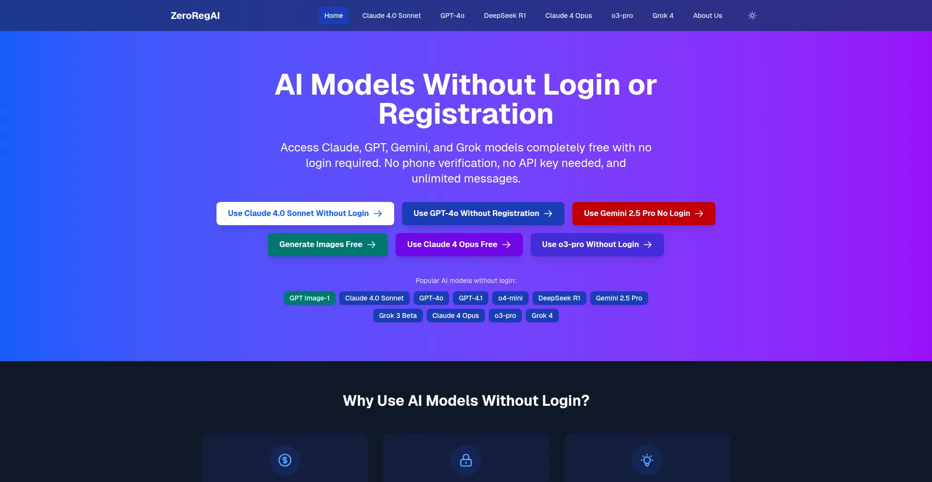 Website screenshot of Zeroregai.com