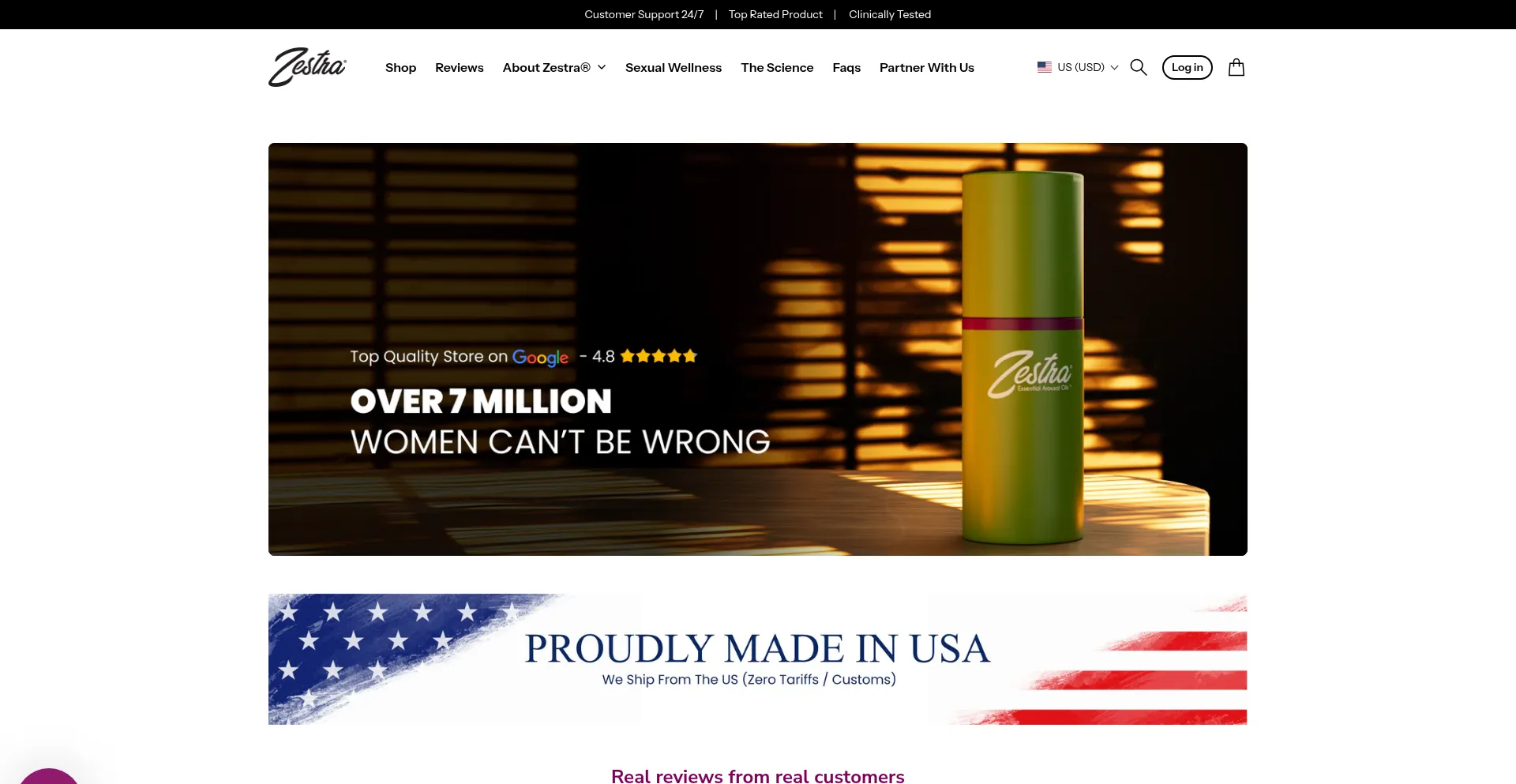 Website screenshot of Zestra.com