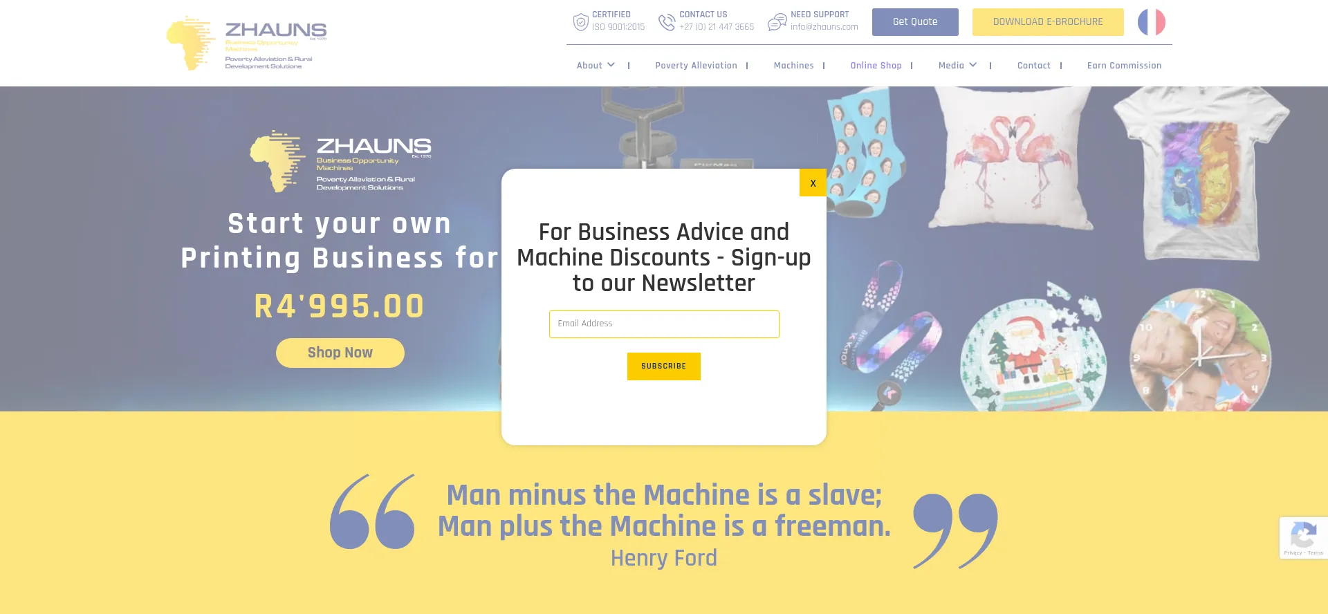 Website screenshot of Zhauns.co.za