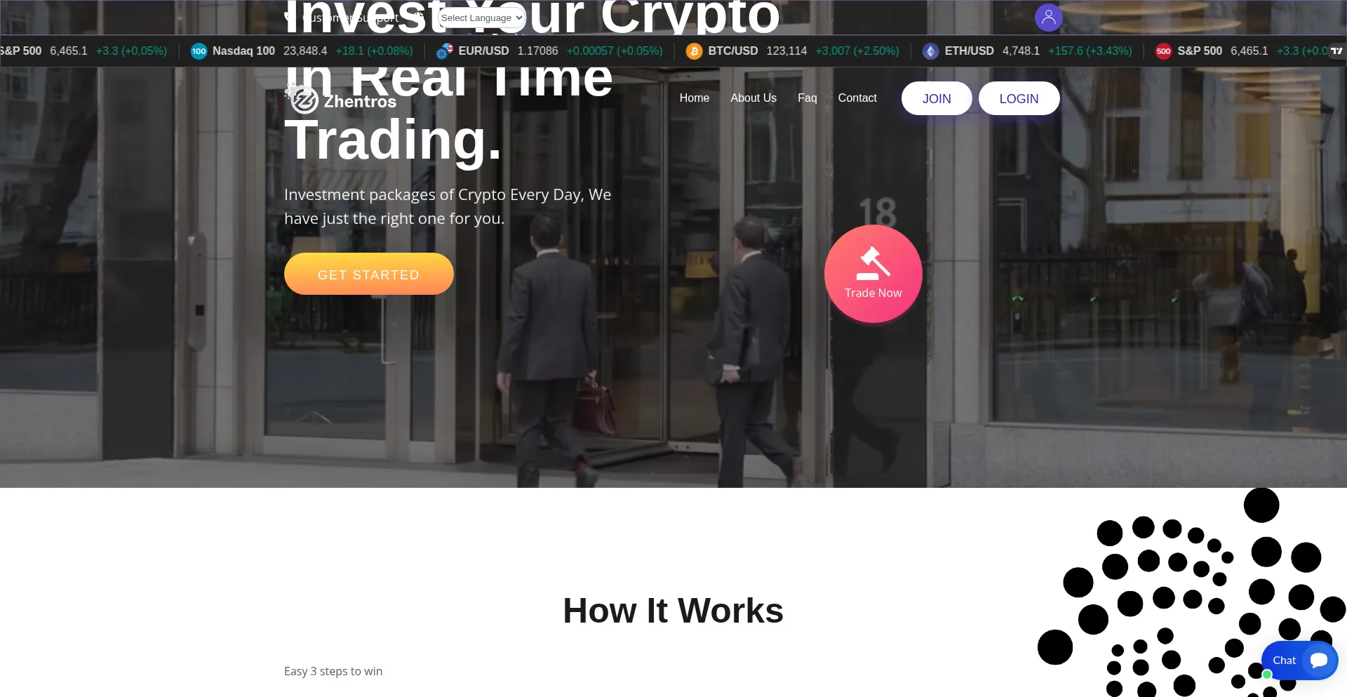 Website screenshot of Zhentros.com