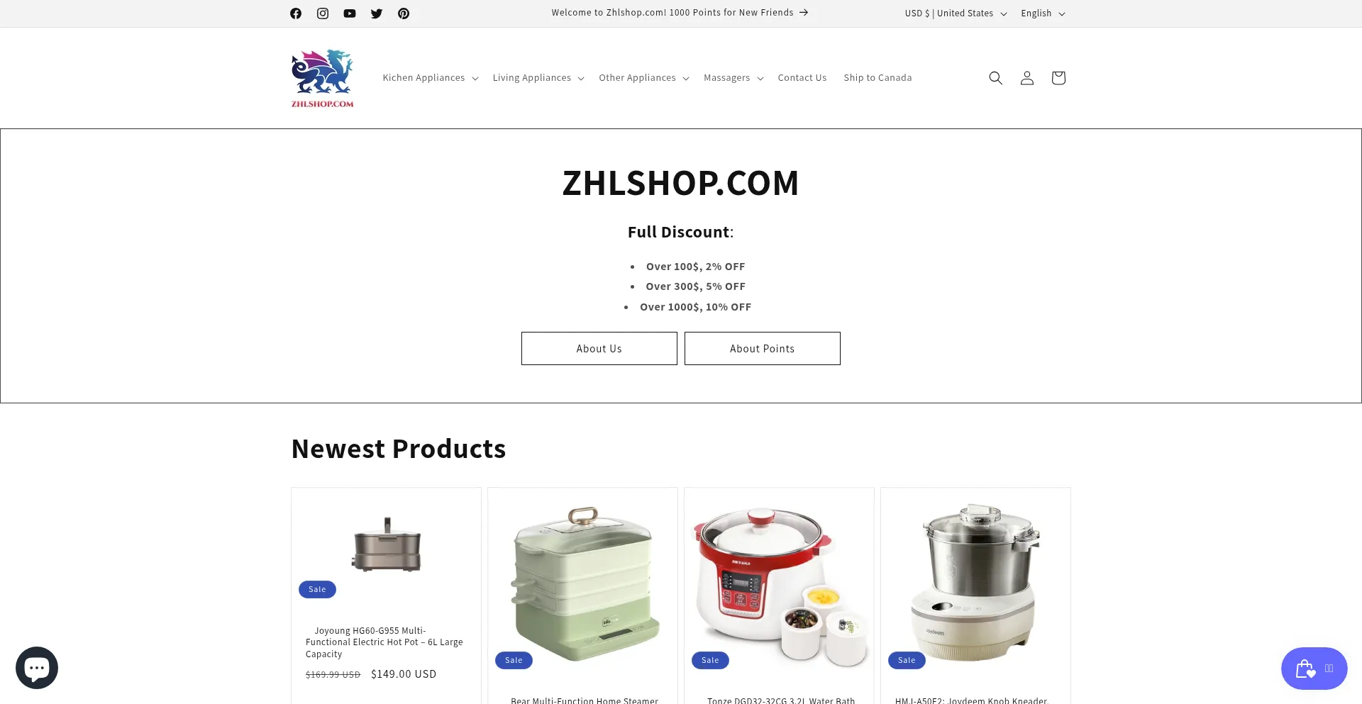 Website screenshot of Zhlshop.com