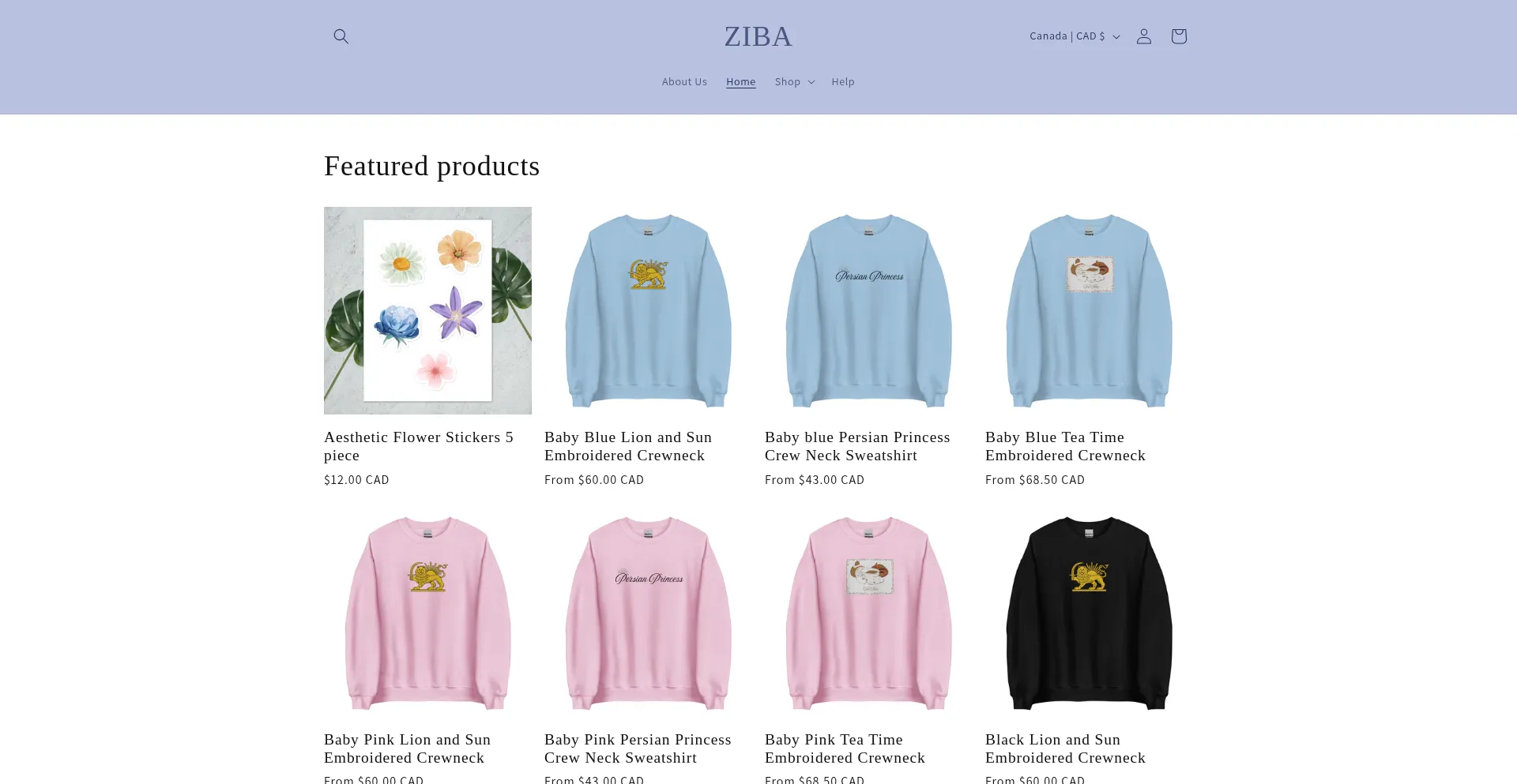Website screenshot of Zibaitems.myshopify.com