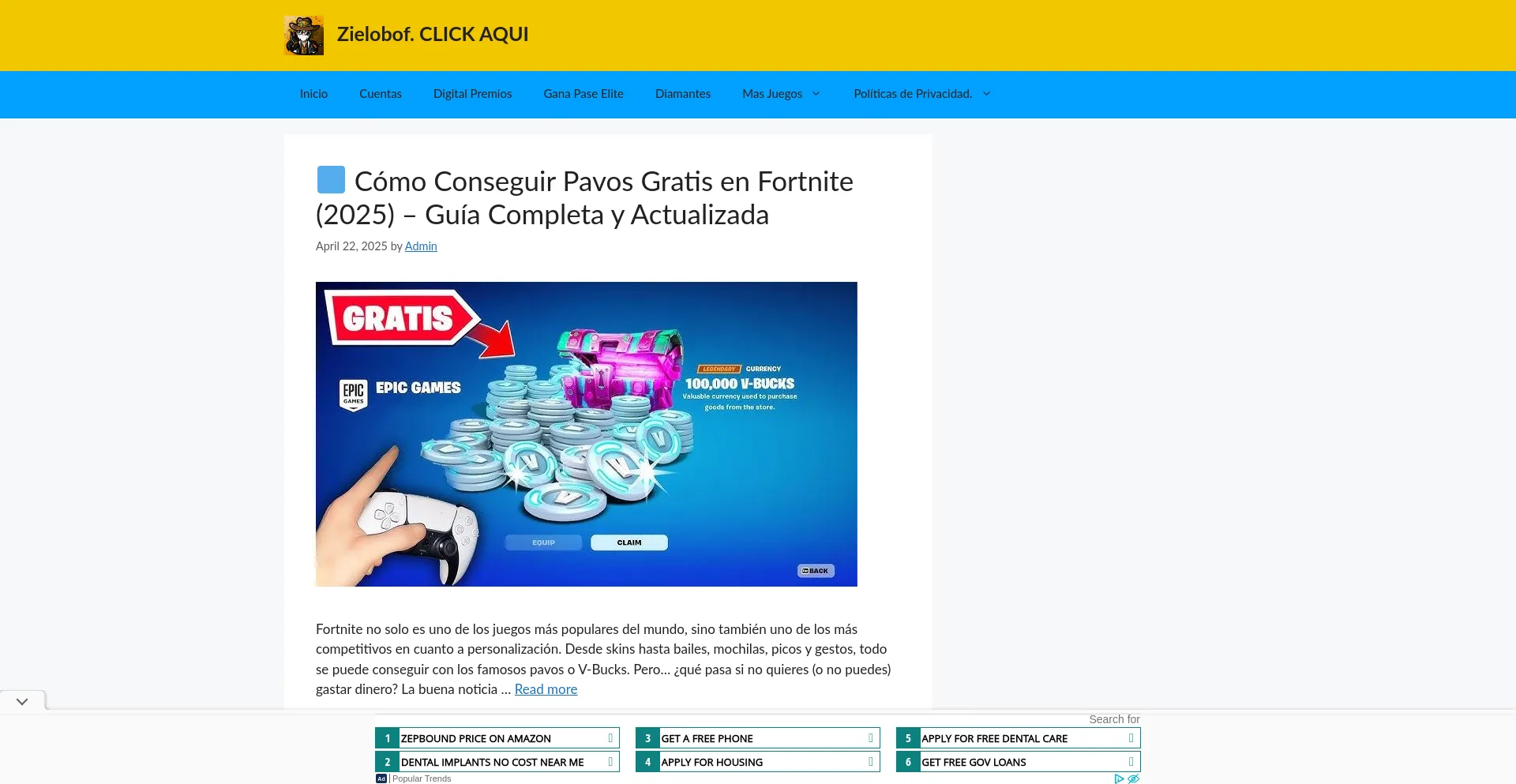 Website screenshot of Zielobof.yokieroganar.com