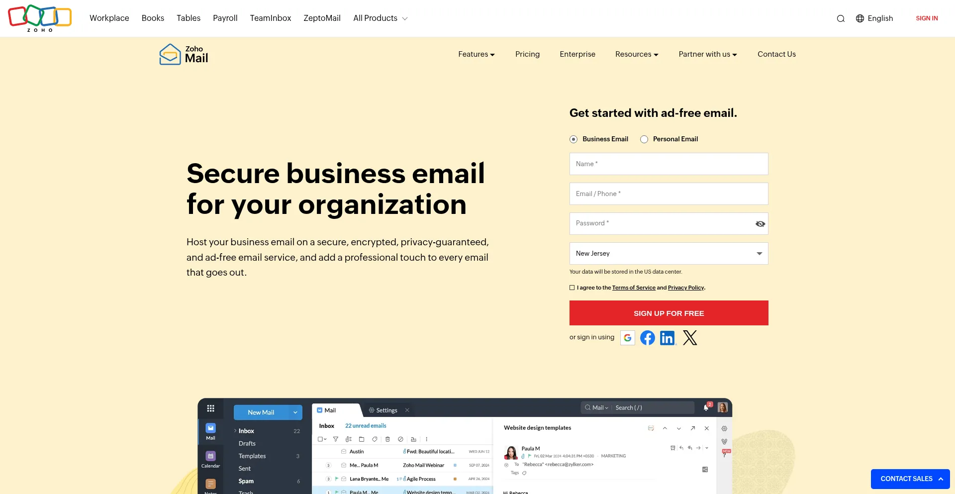 Zohomail.com Screenshot