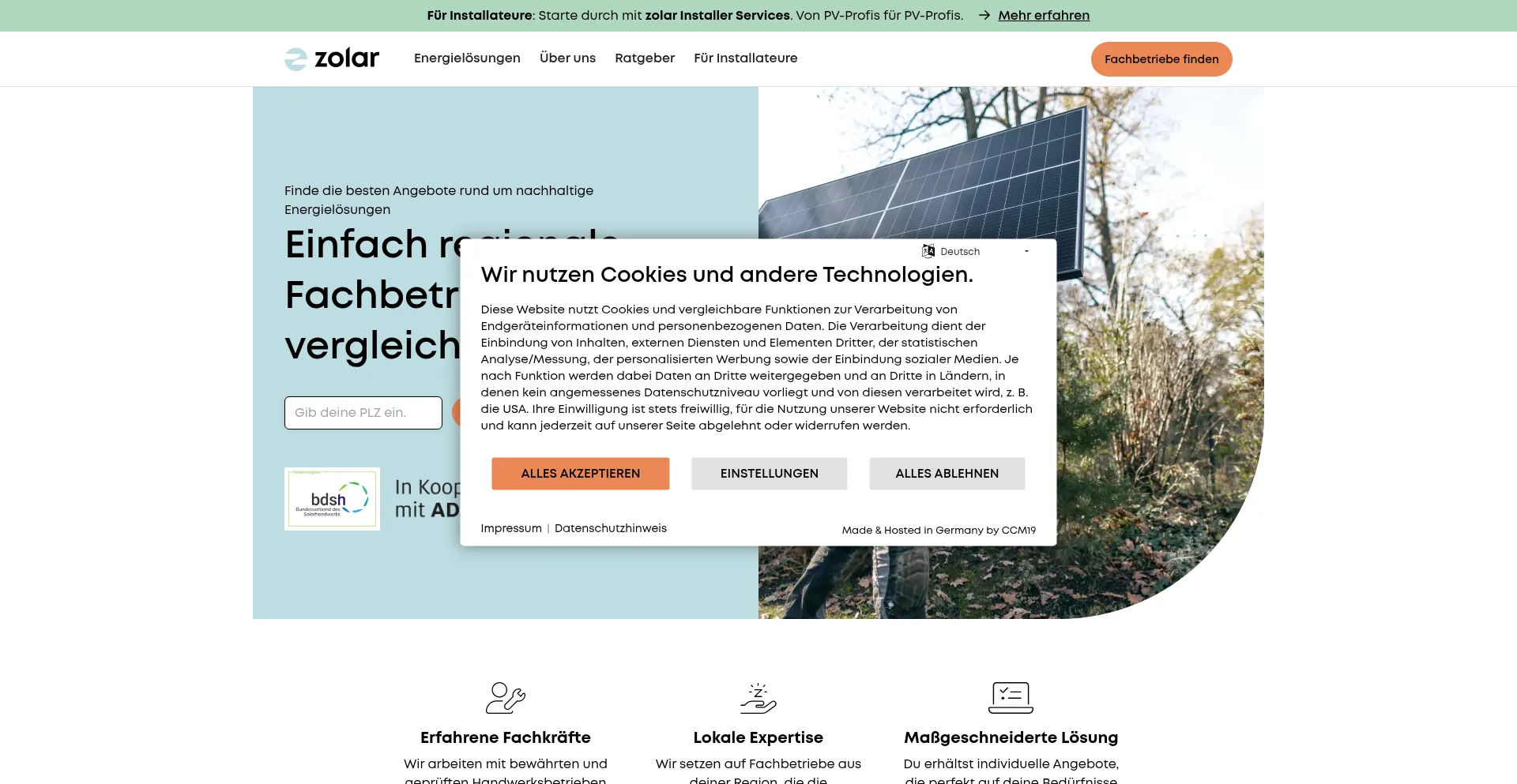 Website screenshot of Zolar.de