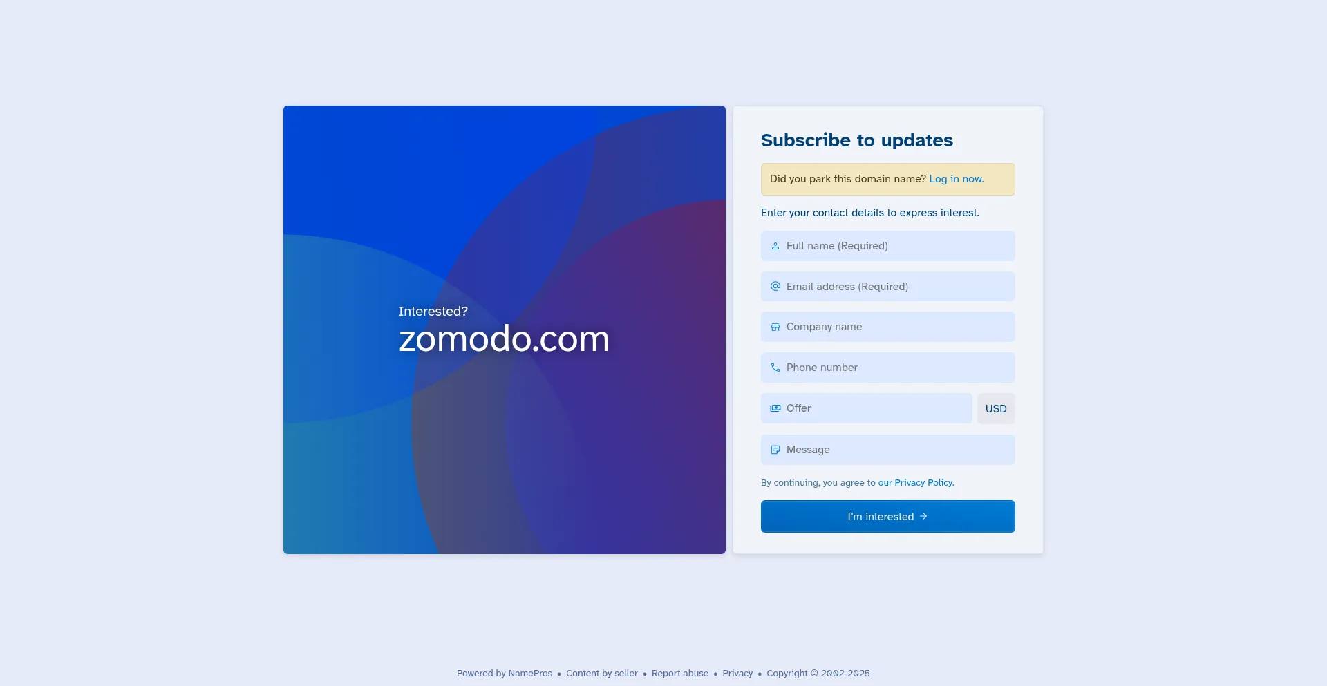Website screenshot of Zomodo.com